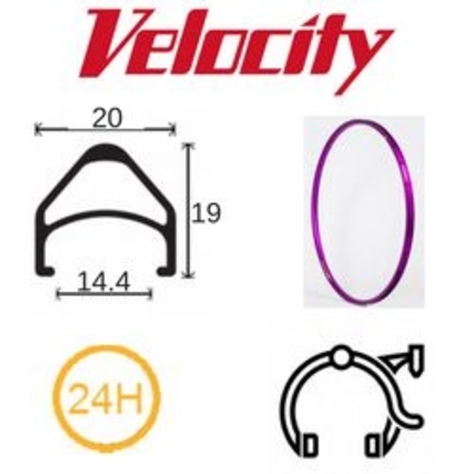 velocity Velocity Rim - Aerohead 700C 24H - Presta Valve - Rim Brake - D/W - Pink MSW