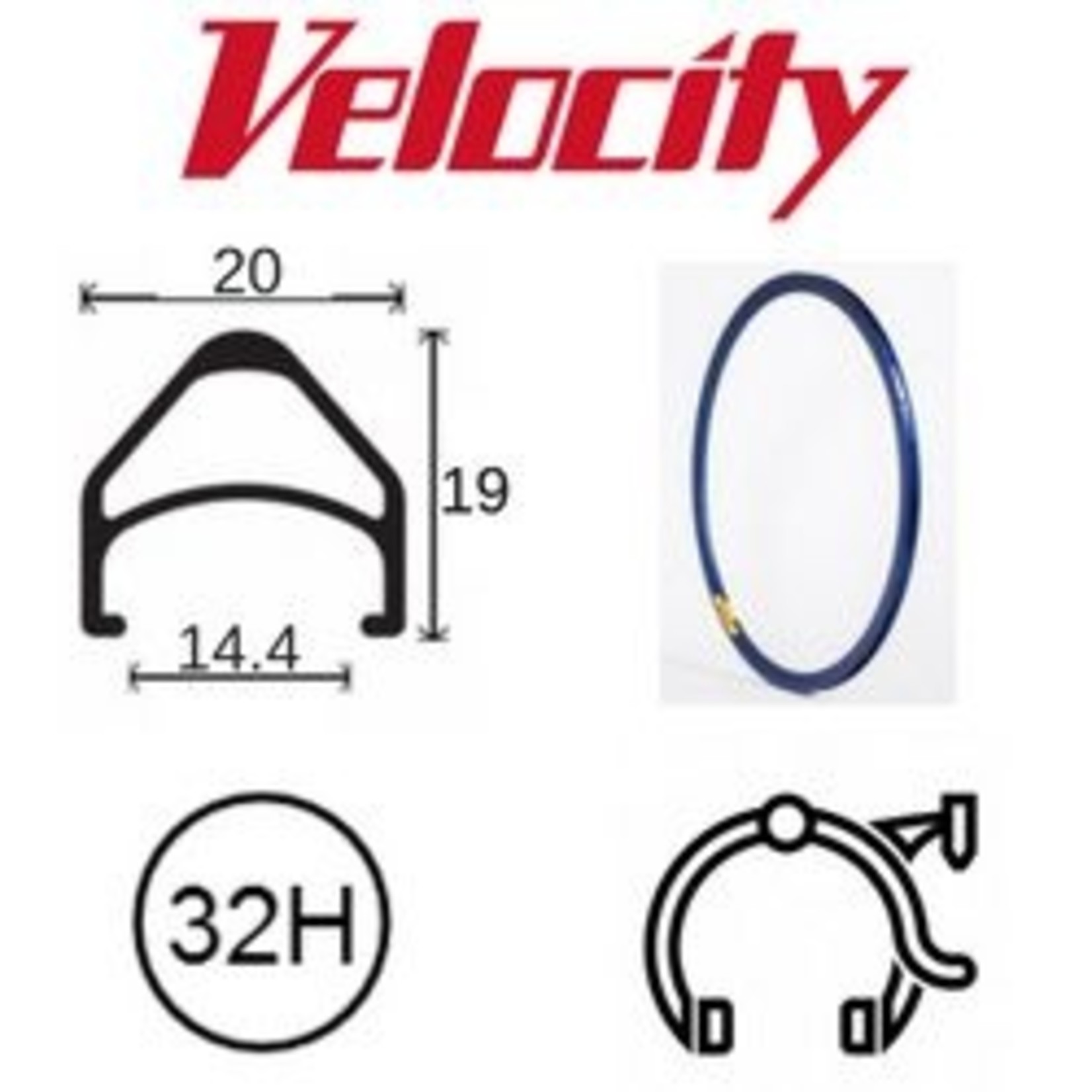velocity Velocity Rim - Aerohead 700C 32H Presta Valve -Rim Brake PC Msw-700CX14mm - Blue