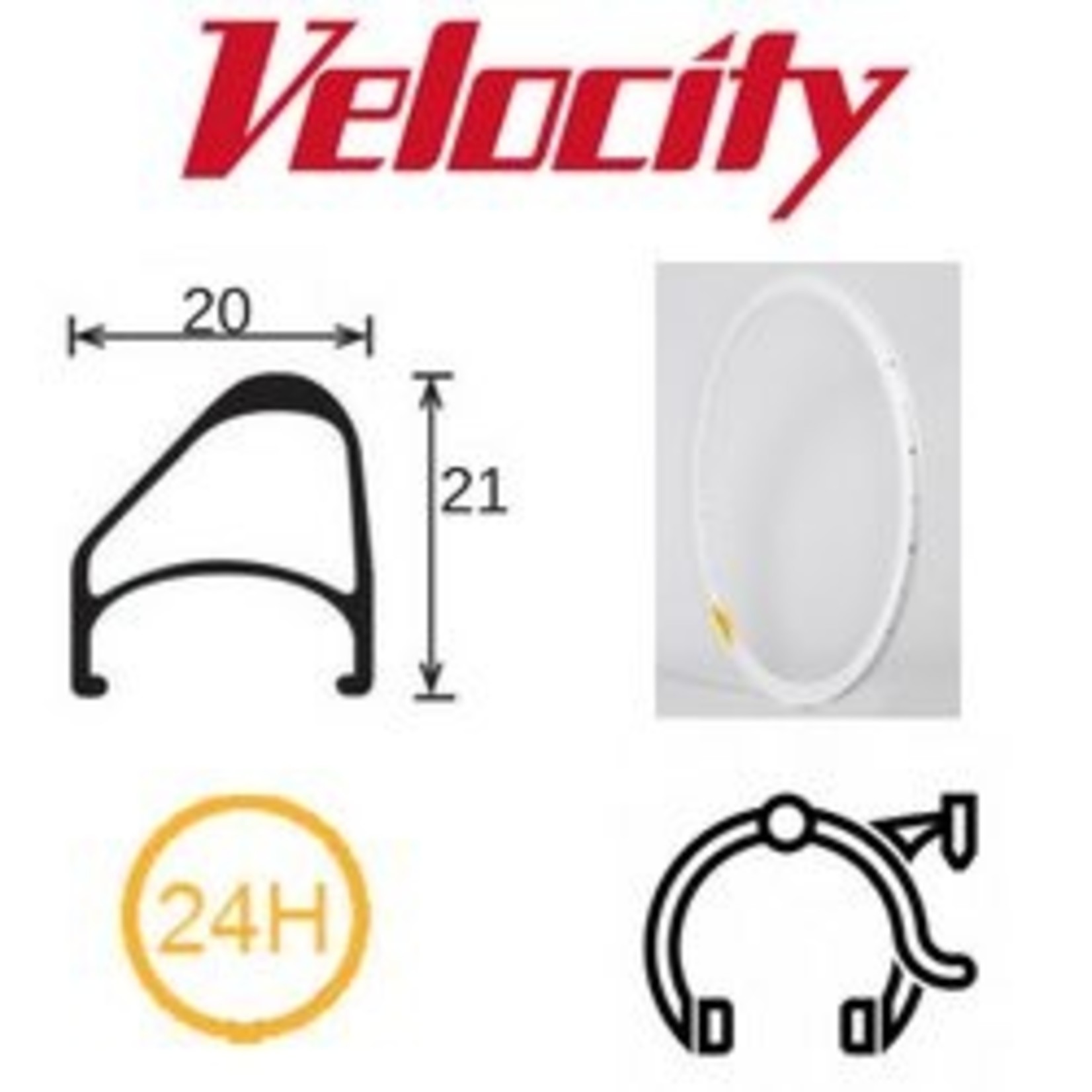 velocity Velocity Rim - Aerohead OC 24H - (622X14) 700C 24H PC MSW - 700C X 14mm - White
