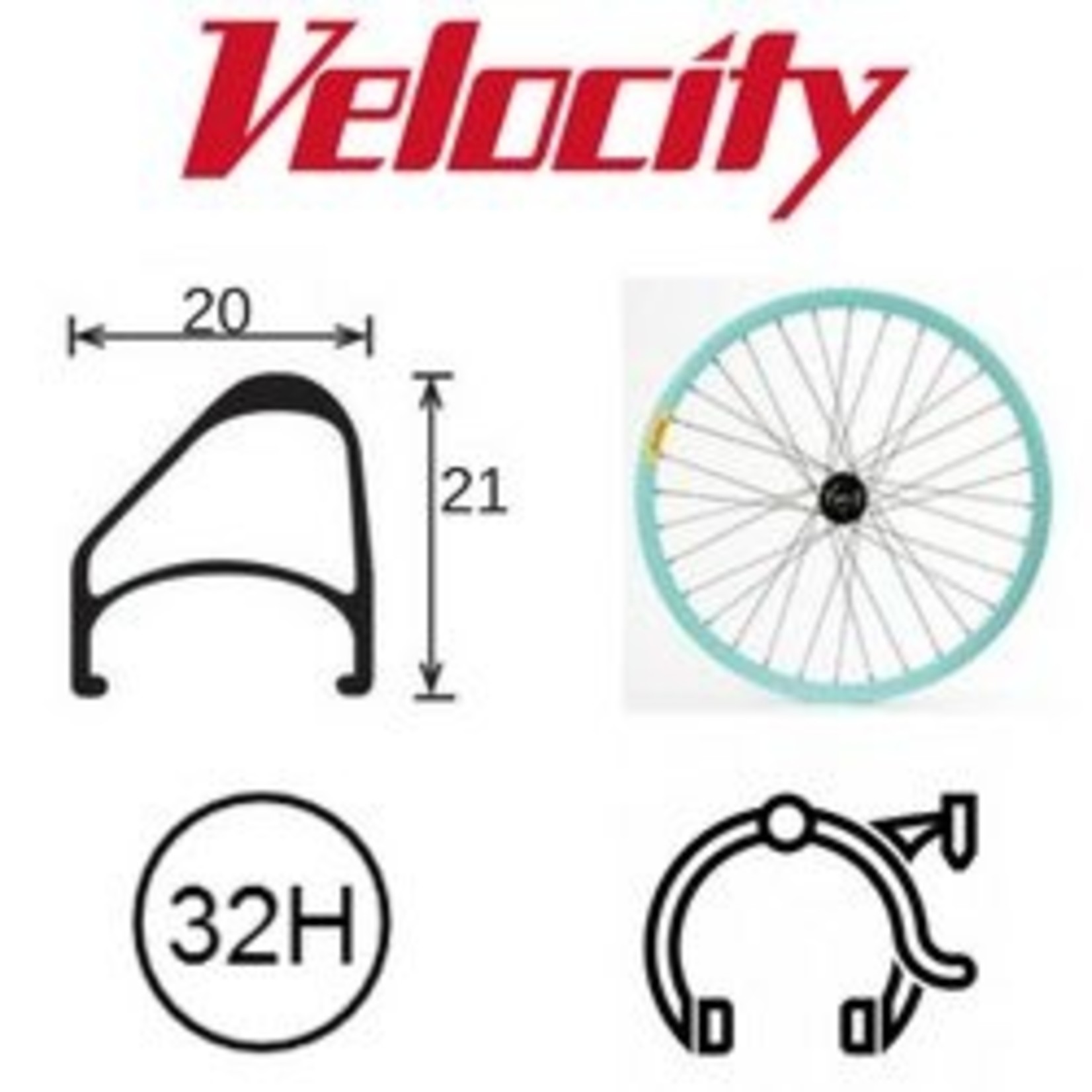 velocity Velocity Rim - Aerohead OC 700C 32H - Presta Valve - Rim Brake - Celeste MSW