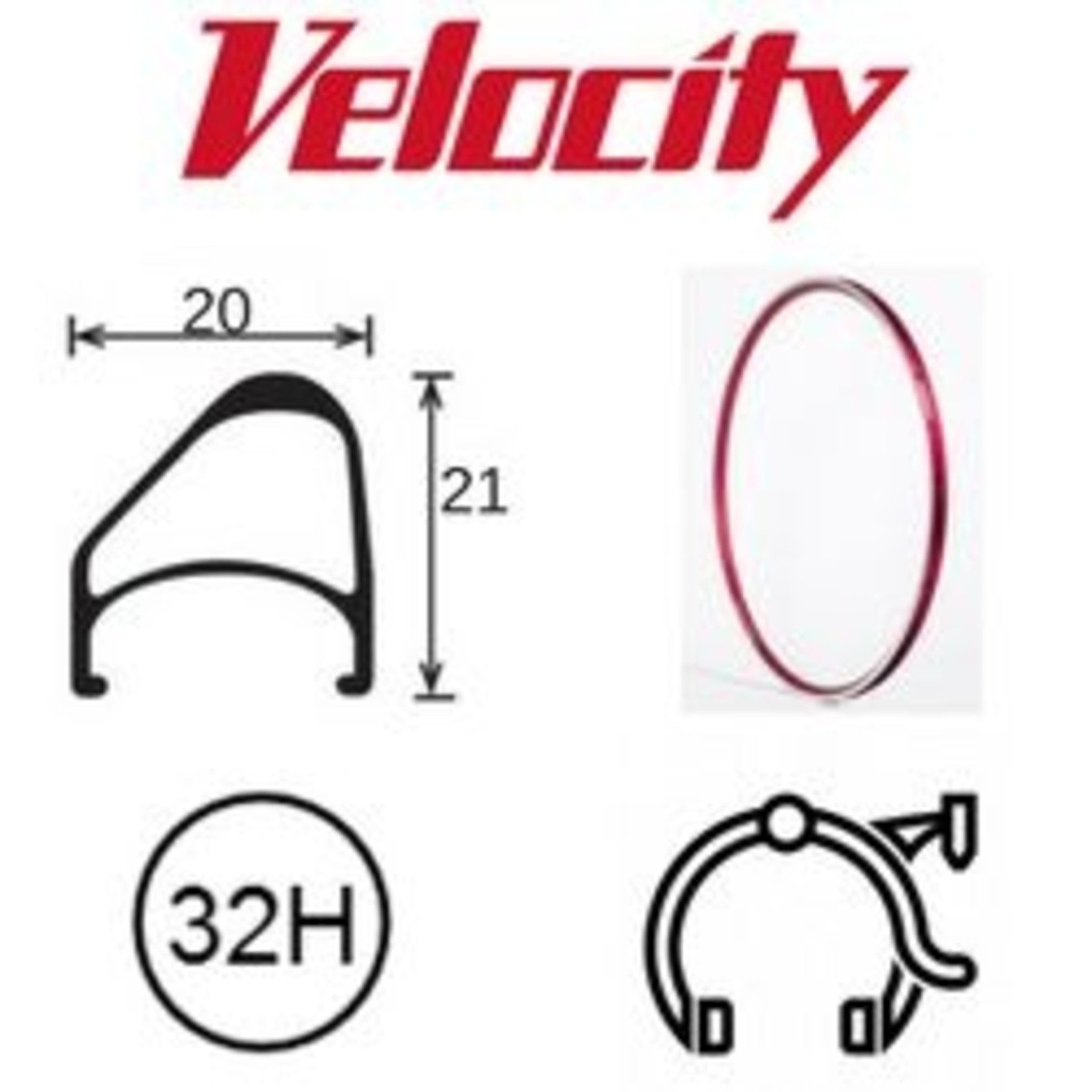 velocity Velocity Rim - Aerohead OC 700C 32H - Presta Valve - Rim Brake PC Msw - Red