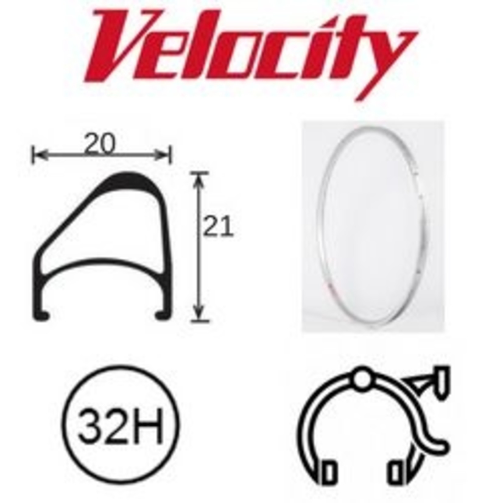 velocity Velocity Rim - Aerohead OC 700C 32H Presta Valve - Rim Brake - D/W - Silver MSW