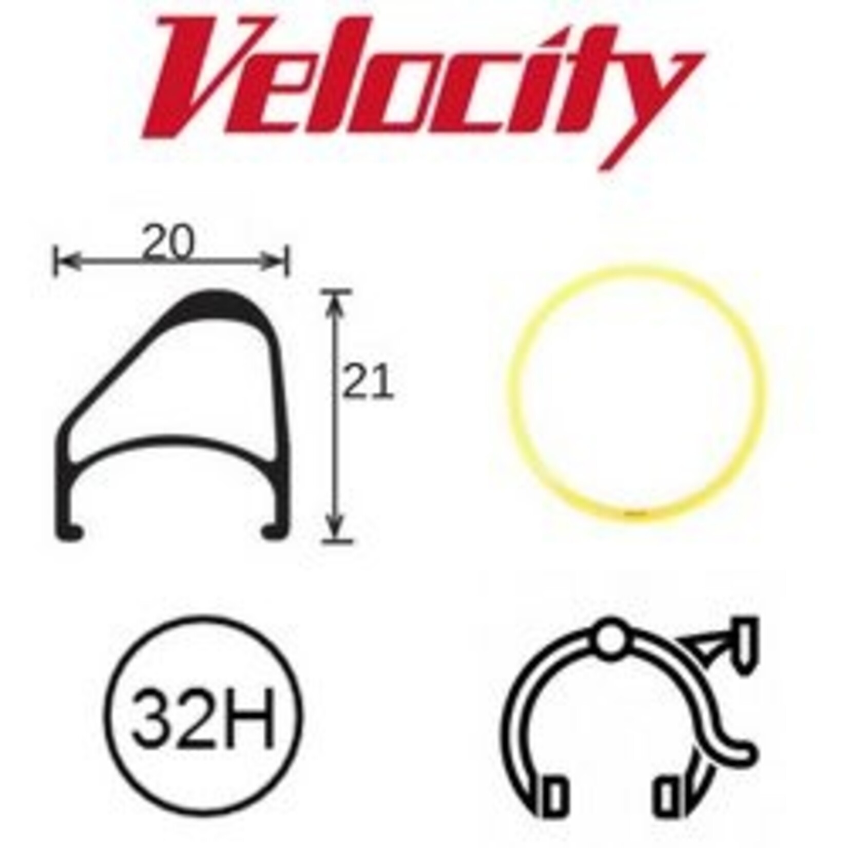 velocity Velocity Rim - Aerohead OC 700C 32H Presta Valve - Rim Brake - D/W - Yellow MSW