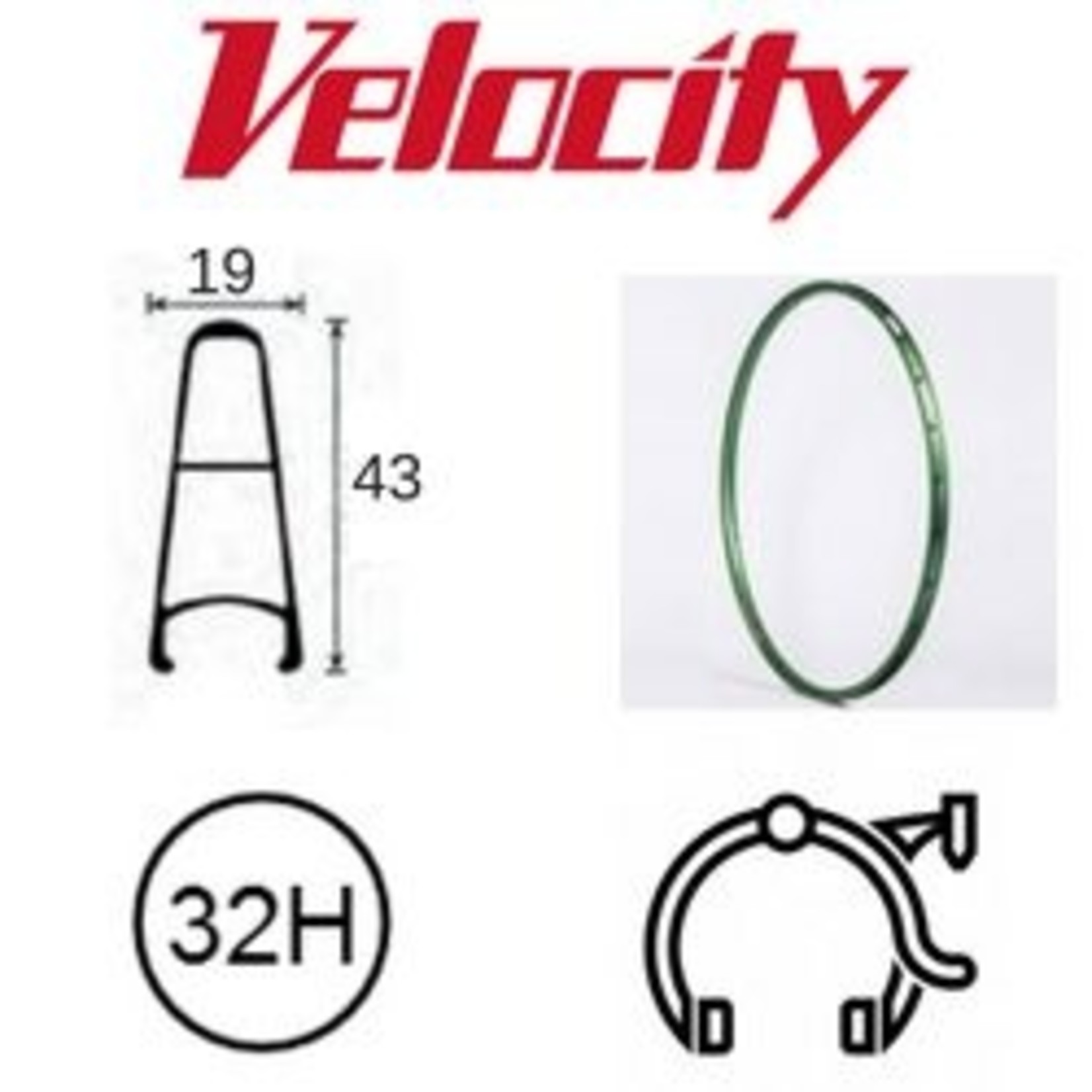 velocity Velocity Rim - B-43 Rim 700C 32H - Presta Valve - Rim Brake - D/W - Lime
