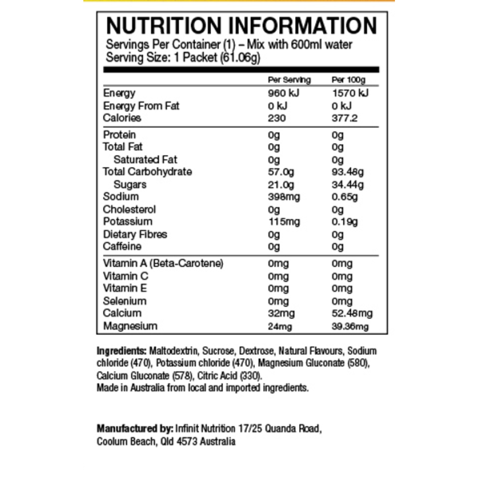 Infinit Nutrition Infinit Nutrition Speed Bag (1.33Kg) - Orange Flavour With No Colours