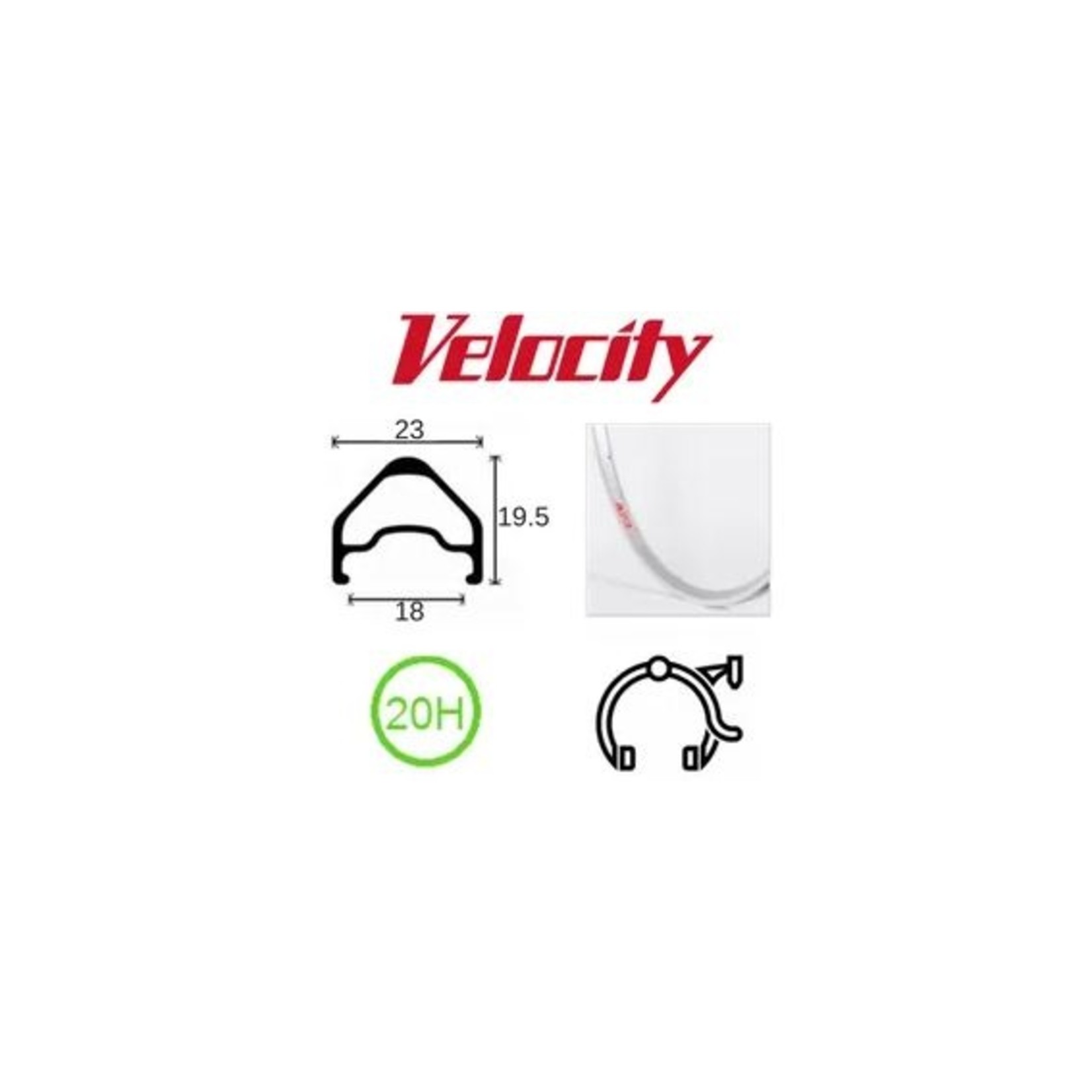 velocity Velocity Rim - A23 700C Road 20H - Presta Valve - Rim Brake - D/W - Silver MSW
