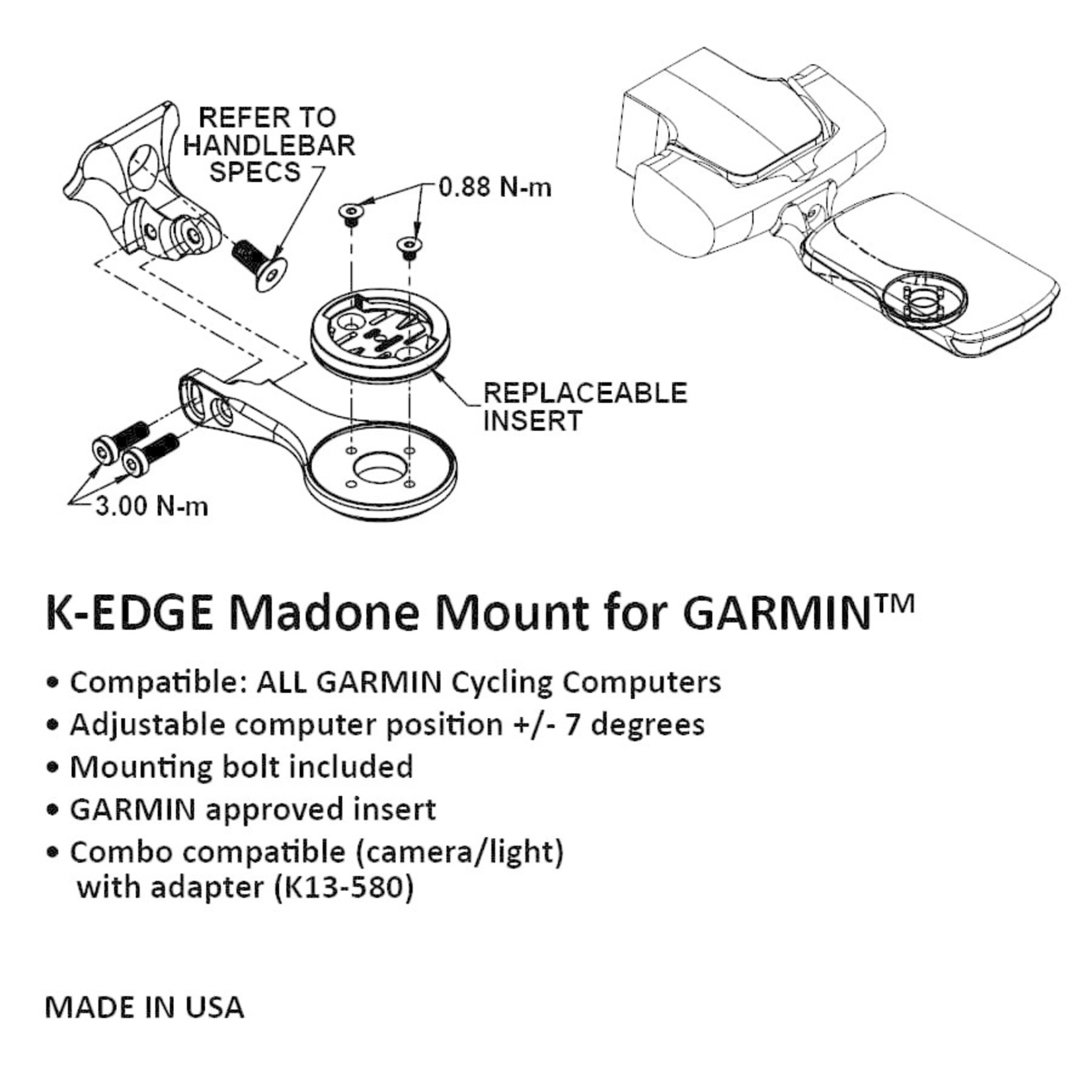 K-Egde K-Edge TREK Direct Mount - (Madone / Emonda GEN 6) For Garmin - Black