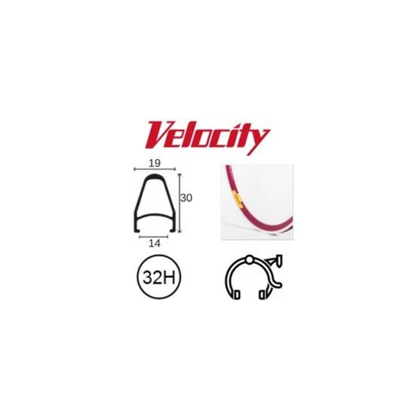 velocity Velocity Rim - Deep V Rim 700C 32H - Presta Valve - Rim Brake - D/W - Red MSW