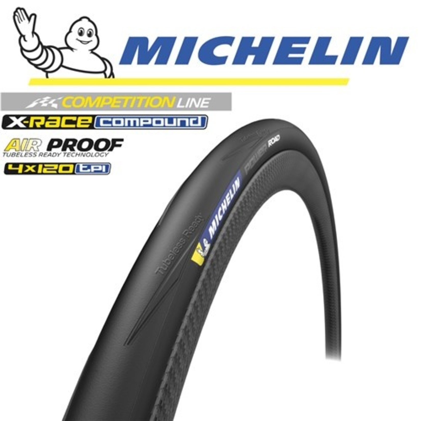 Michelin Michelin Bike Tyre - Power Road TLR - 700 X 32C - Foldable Bicycle Tyre - Pair
