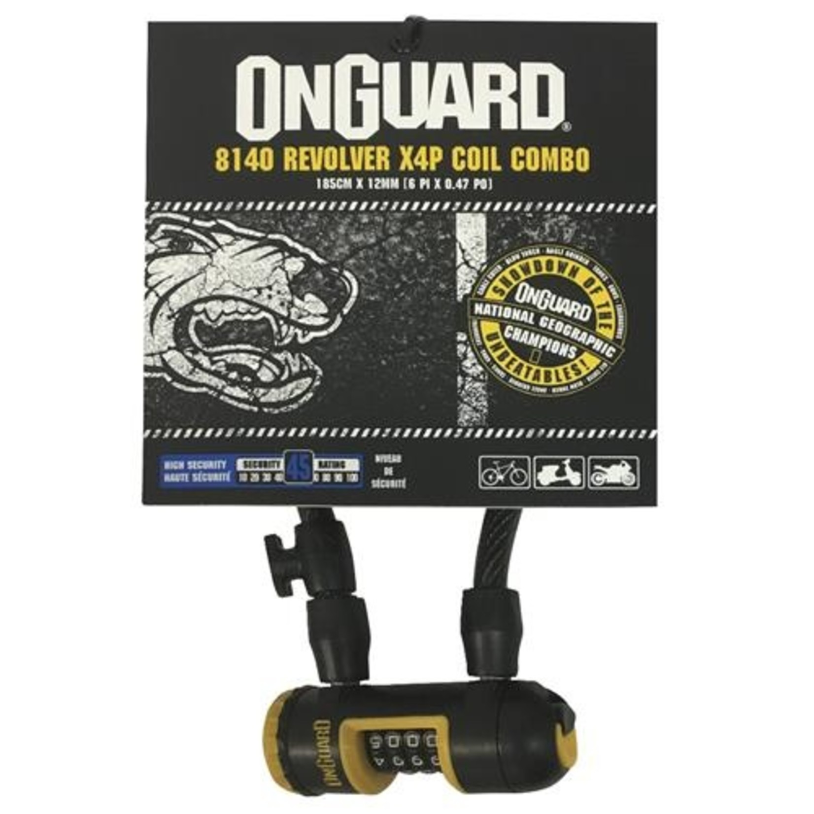 On Goard Onguard Bike Lock - Revolver Series X4P - Coiled Combo Lock - 185cm x 12mm