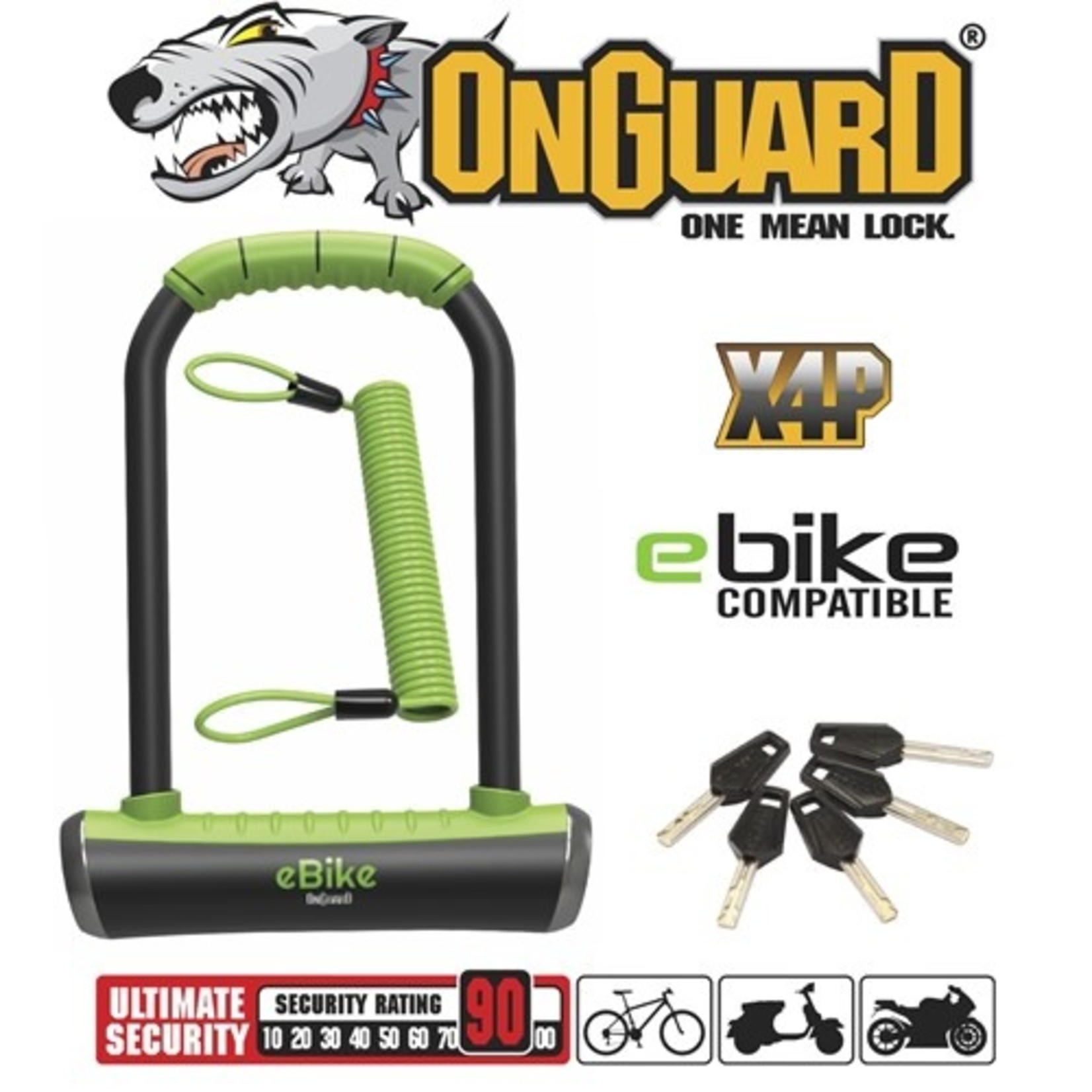 On Goard Onguard E-Bike Lock - Pitbull Series - Standard U-Lock Keyed - 11.5cmX23cm D14mm