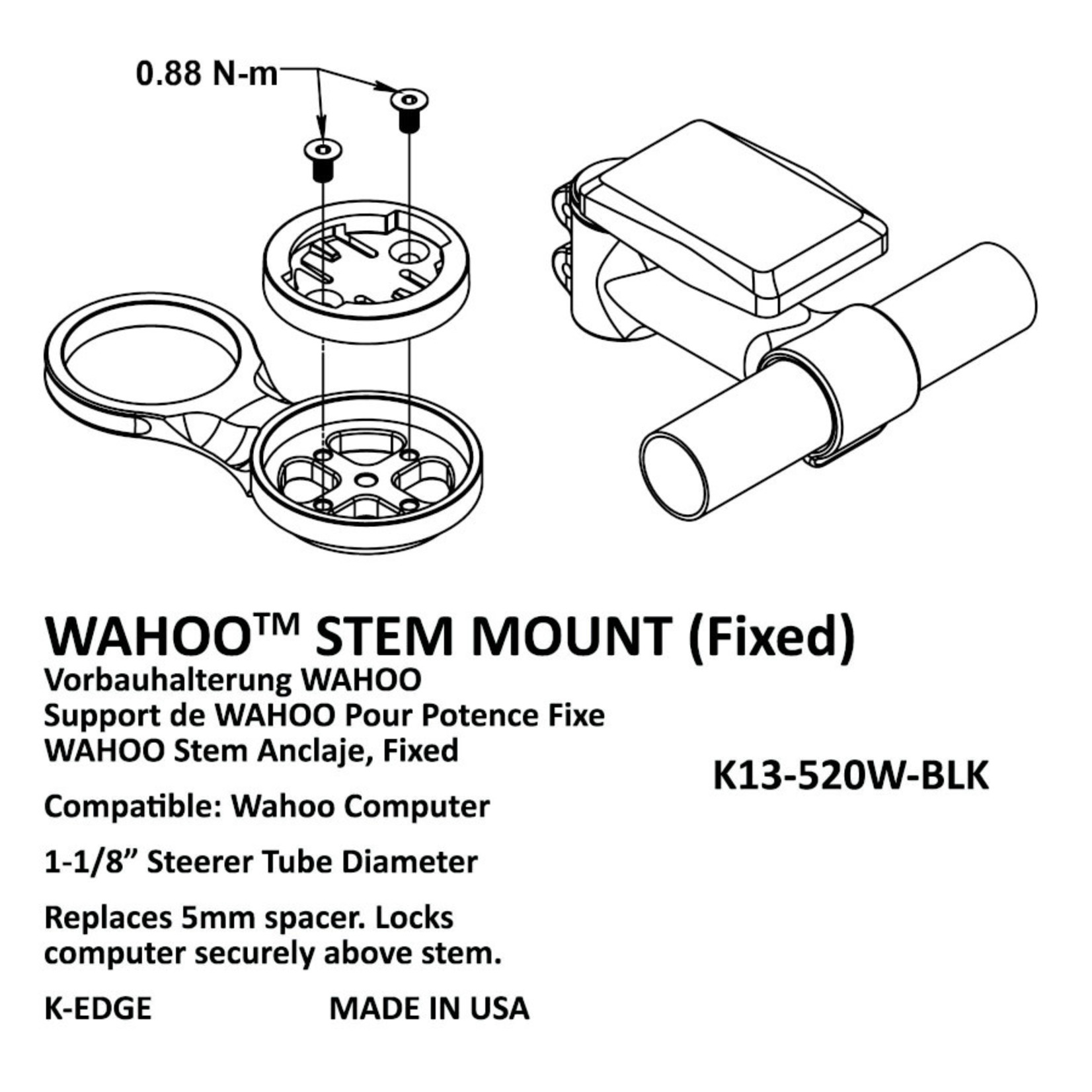 K-Egde K-Edge Fixed Stem Mount For Wahoo Black Length 50mm Aluminium