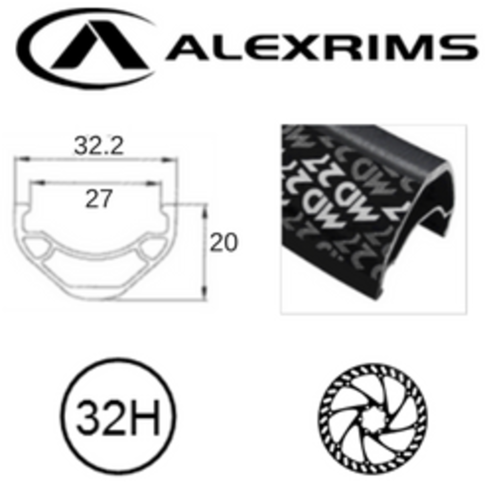 Incomex Trading Pty Ltd Alexrims Bicycle Rim - 650B" (27.5) MD-27 - 32 Hole - Black - 96814