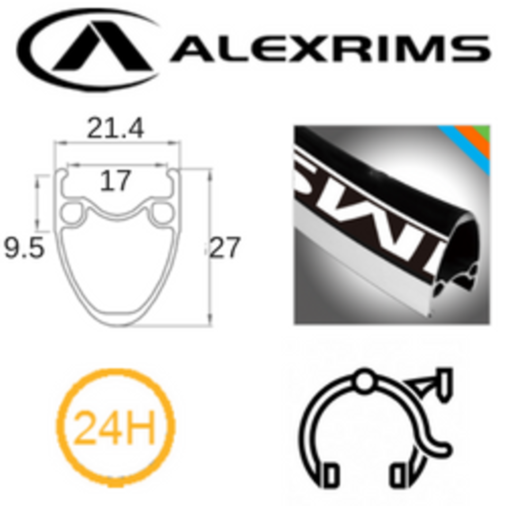 Alex Alexrims Bicycle Rim - 700C AT-510 - 622 X 17-ID F/V 24 Hole - 27mm - Black