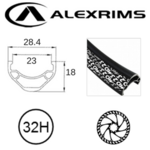 Alex Alexrims Bicycle Rim - 29" MD-23 - 32 Hole D/w Alloy - Black