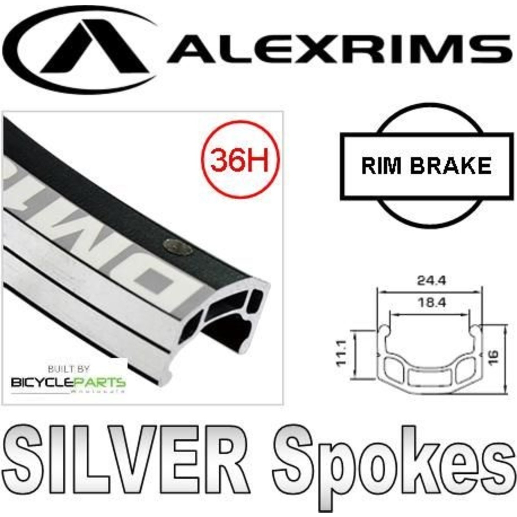 Alex Alexrims Bicycle Wheel Rim Front - 29ER/700C Eyeleted Alloy - Black/Silver Spoke