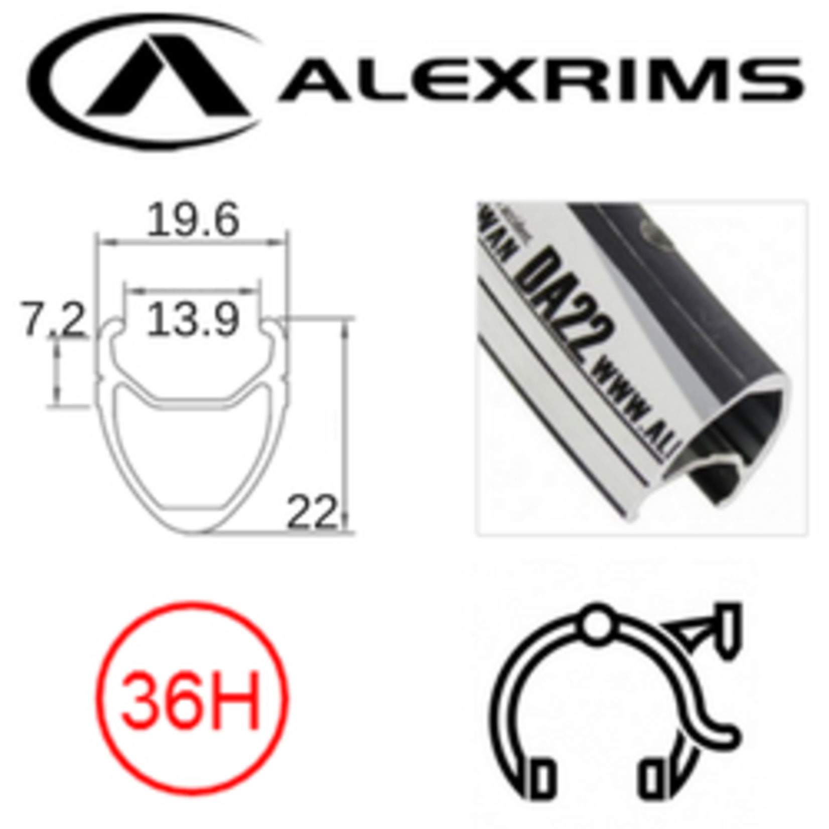 Alex Alexrims Bicycle Rim - 20 X 1 1/8"/ 1 3/8 DA-22 - 451 X 14 F/V 36 Hole - Black