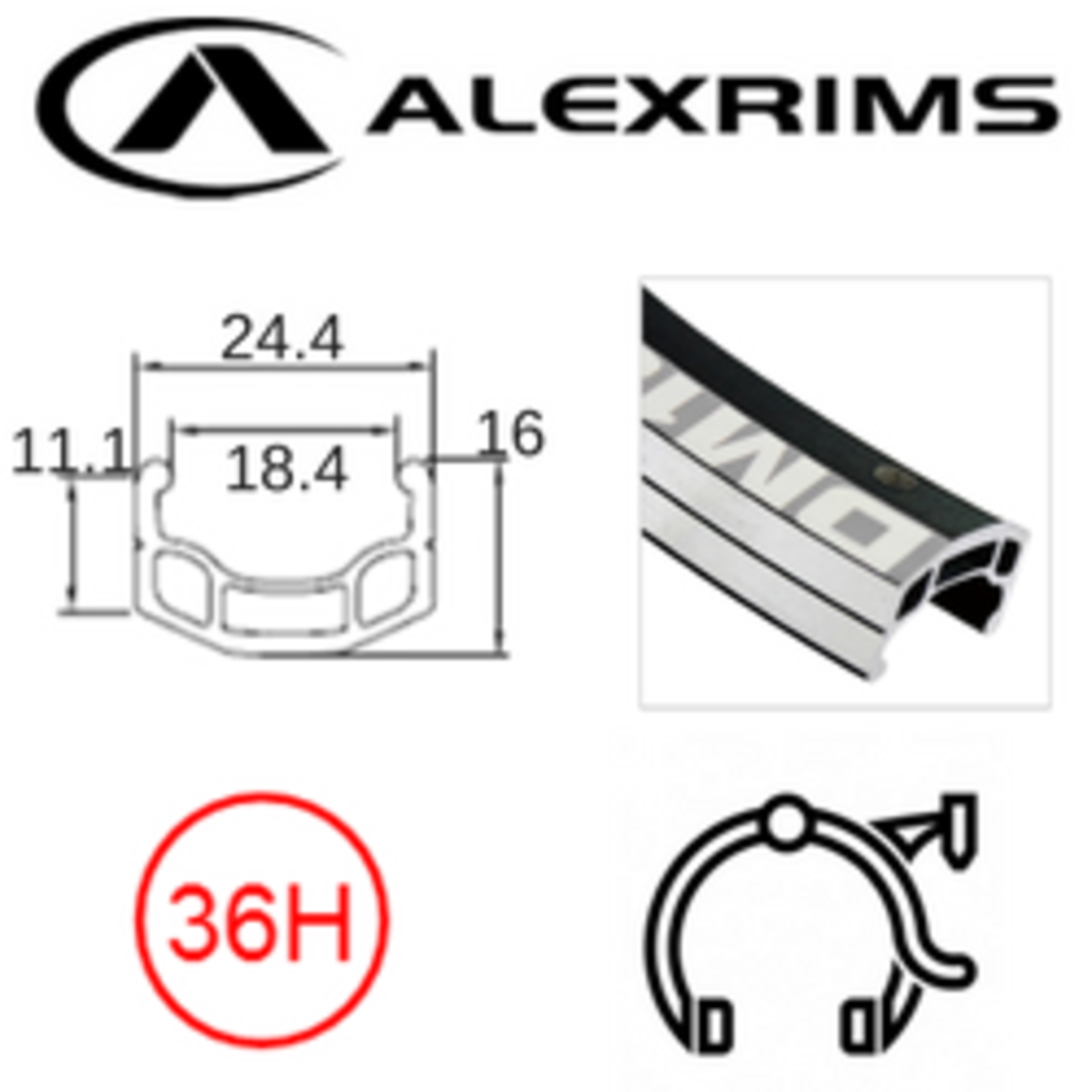 Alex Alexrims Bicycle Rim - 700C/29 Alex DM-18 D/W Eyeleted 36 Hole - Black