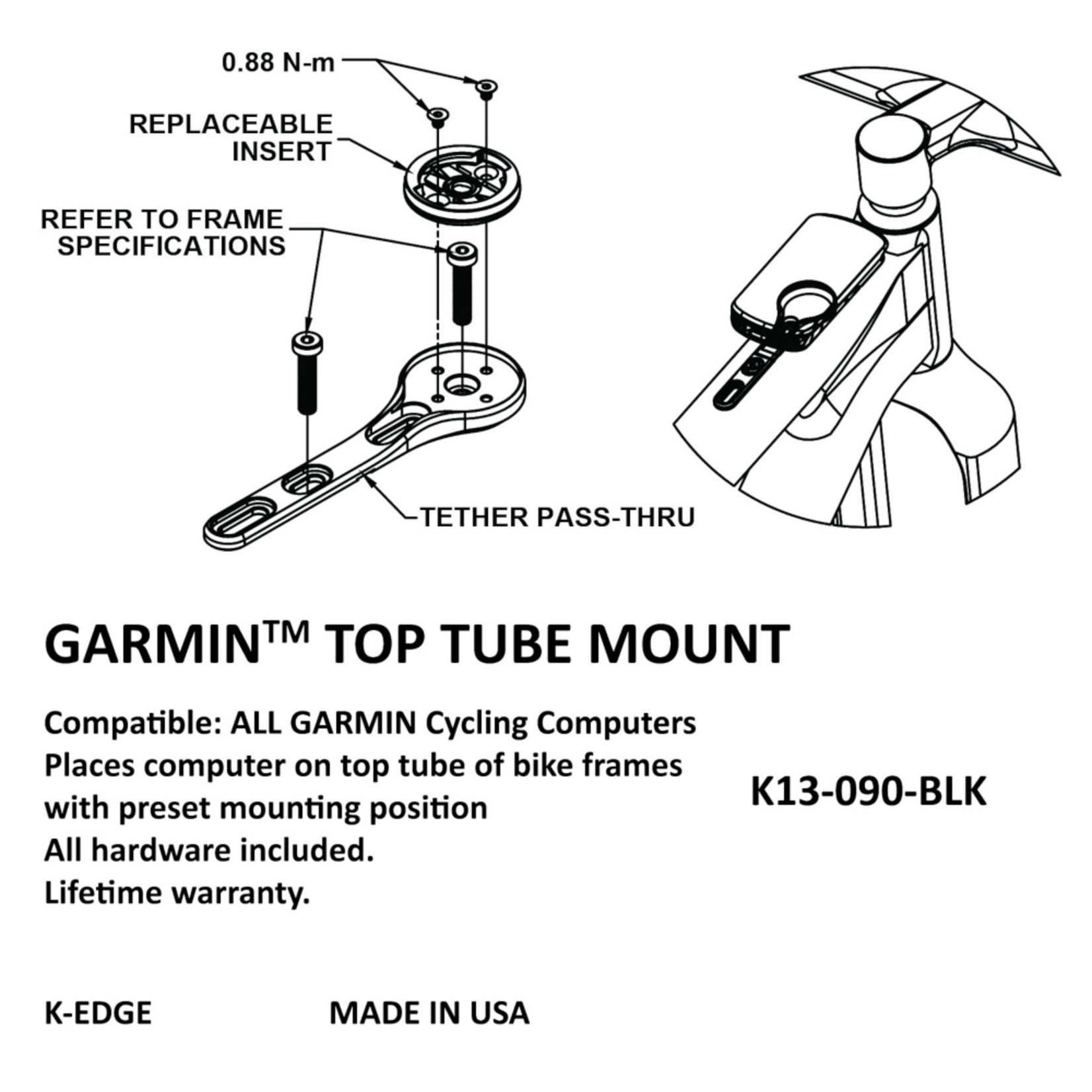 K-Edge K-Edge Top Tube Mount For Garmin - Black