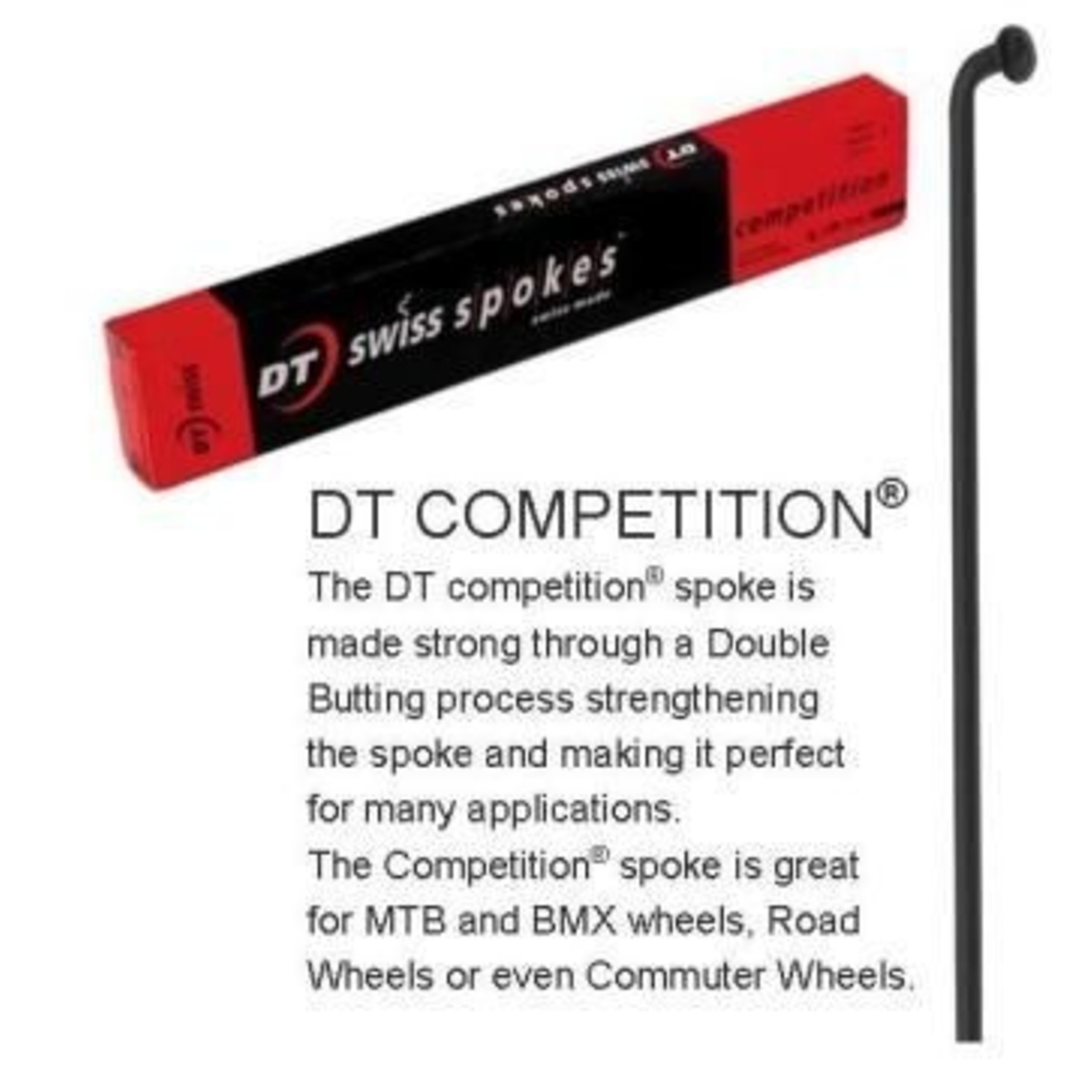 DT Swiss DT Swiss Competition Spokes - 294mm Double Butted J Hook Stainless Steel - Black