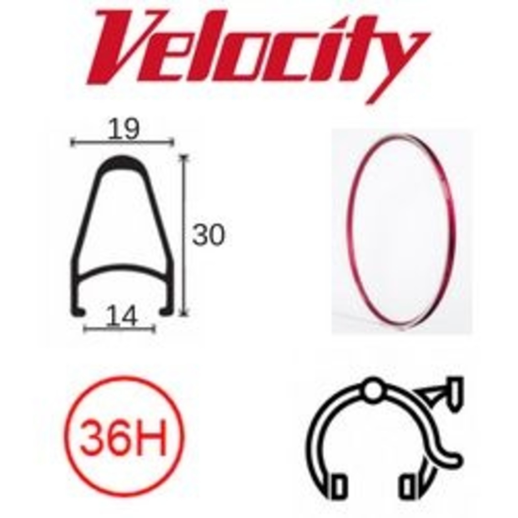 velocity Velocity Rim - Deep V 700C - Red Non 36 Hole Anon