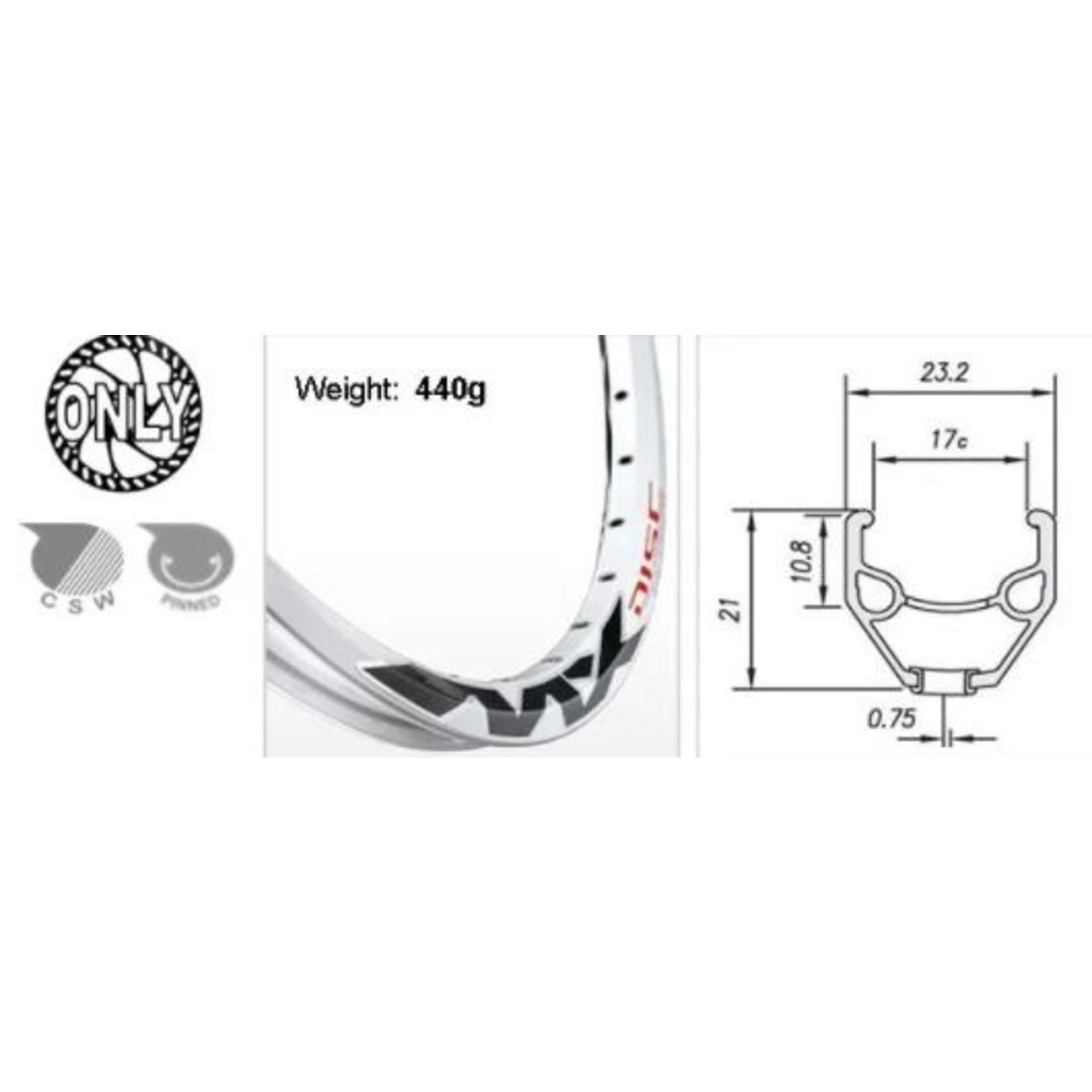 Mach 1 Mach1 Rim - 26 X 1.75 - MX-Disc Eyeleted Disc Specific S/V 36 Hole - White