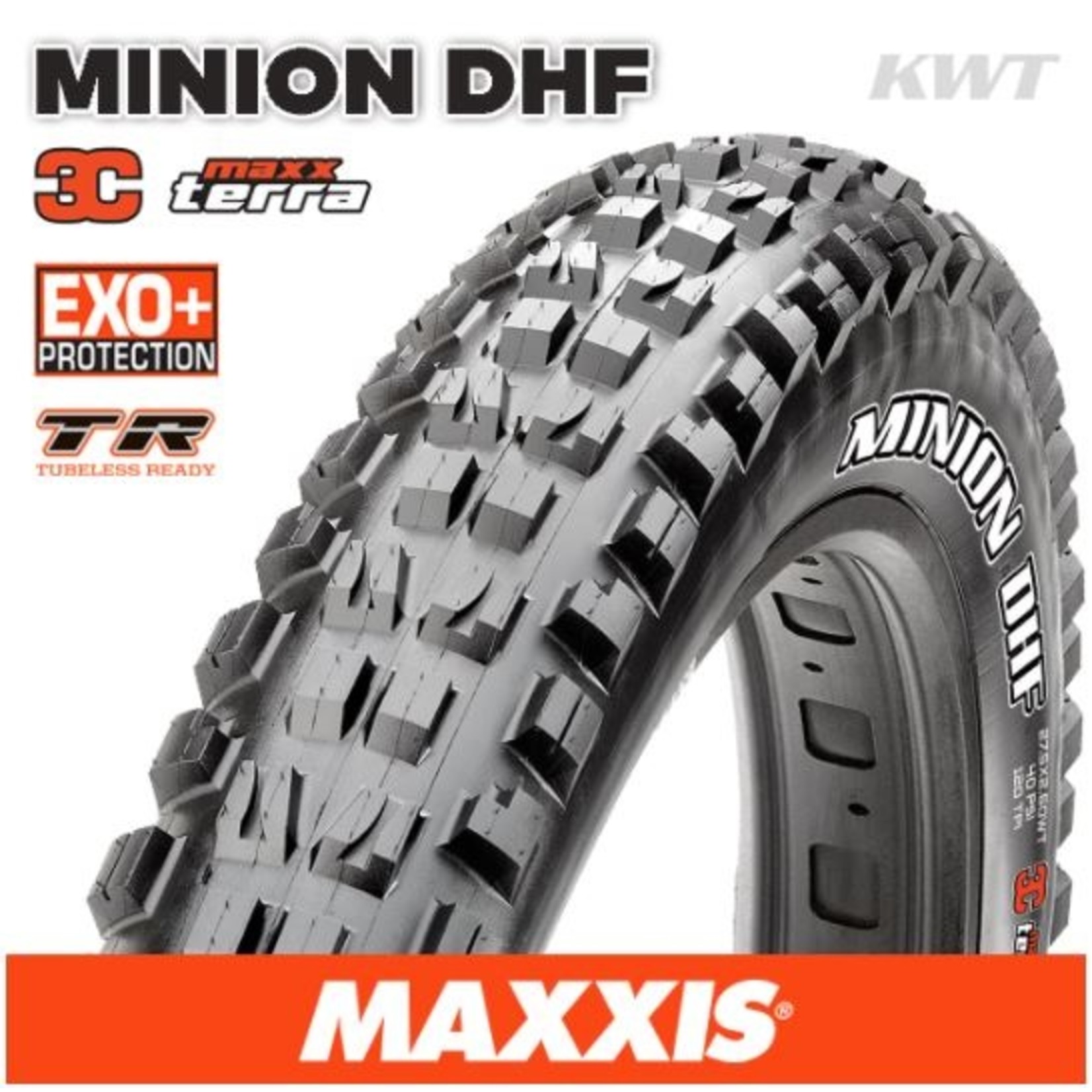 Maxxis Maxxis Minion DHF Bike Tyre - 27.5 X 2.60 - WT Folding 120TPI Exo+ 3C TR - Pair