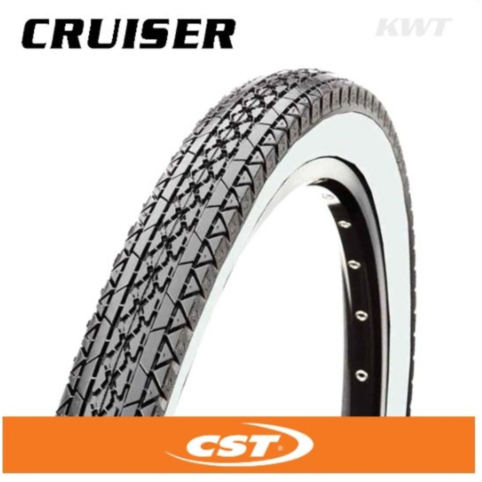 CST CST Bike Tyre - 26 X 2.125 White Wall Cruiser Tread - Pair Black