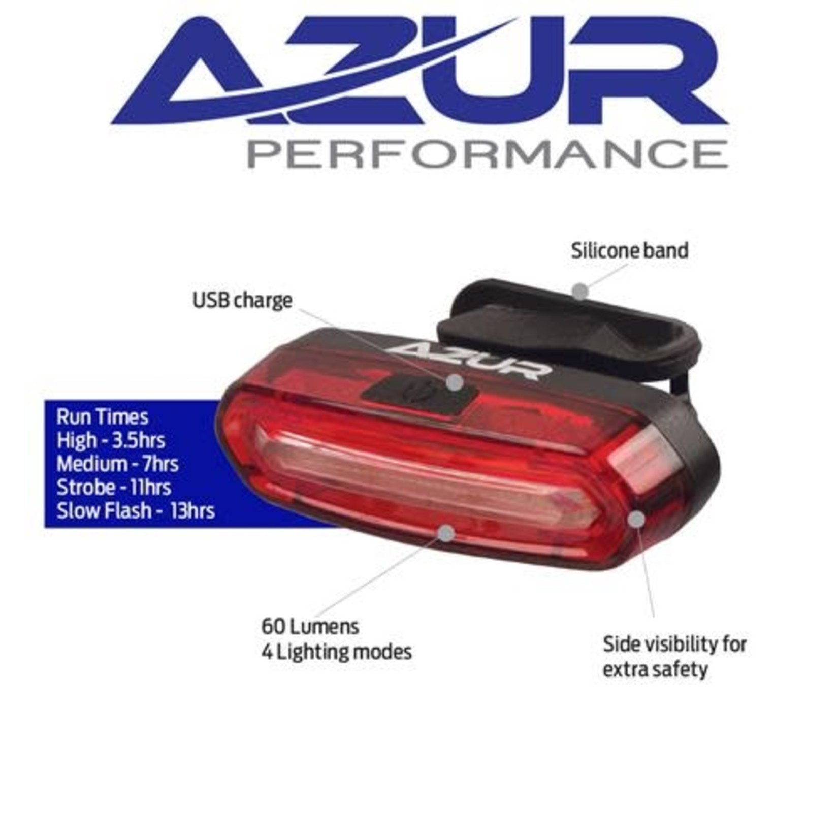Azur Azur Bike Tail Light - USB Pro 60 Lumens Rear Light - "Special"