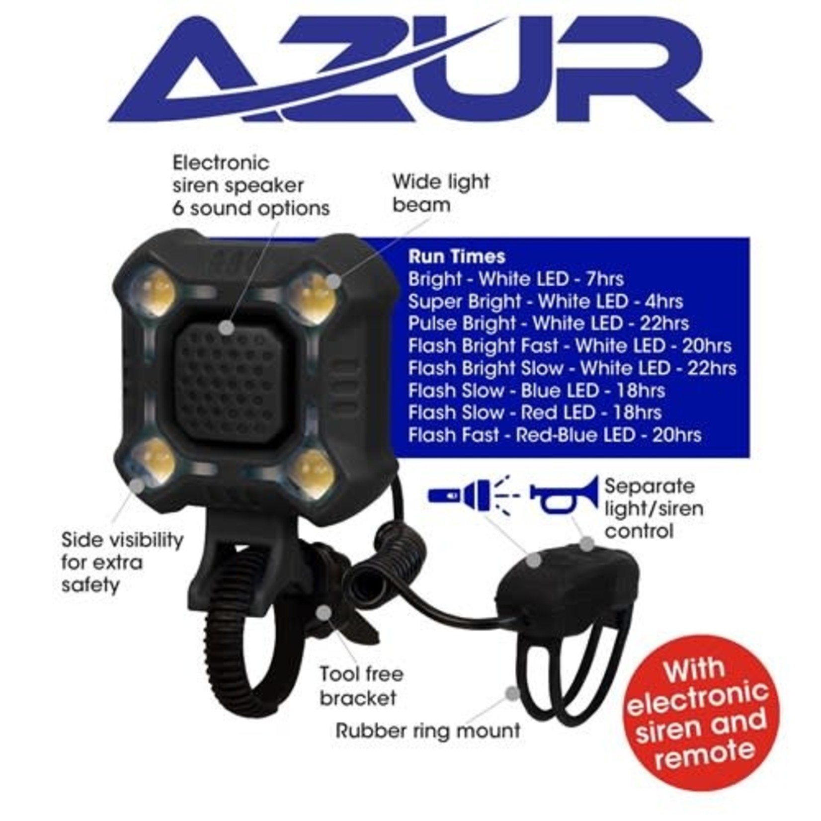 Azur Azur Bike/Cycling USB Quad 300 Lumens Head Light With Siren