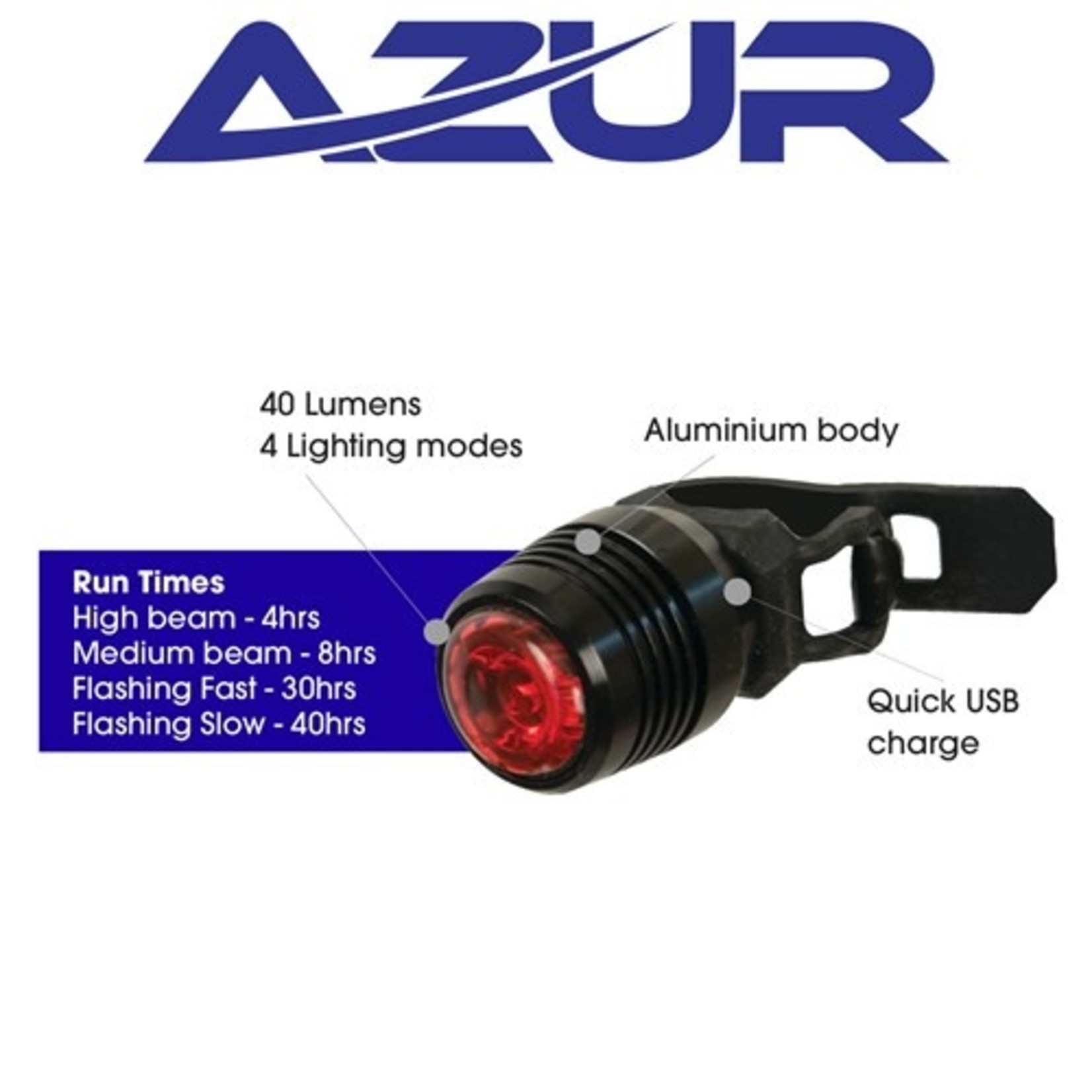 Azur Azur Bike/Cycling Tail Light - USB Cyclops 25 Lumens Rear Light