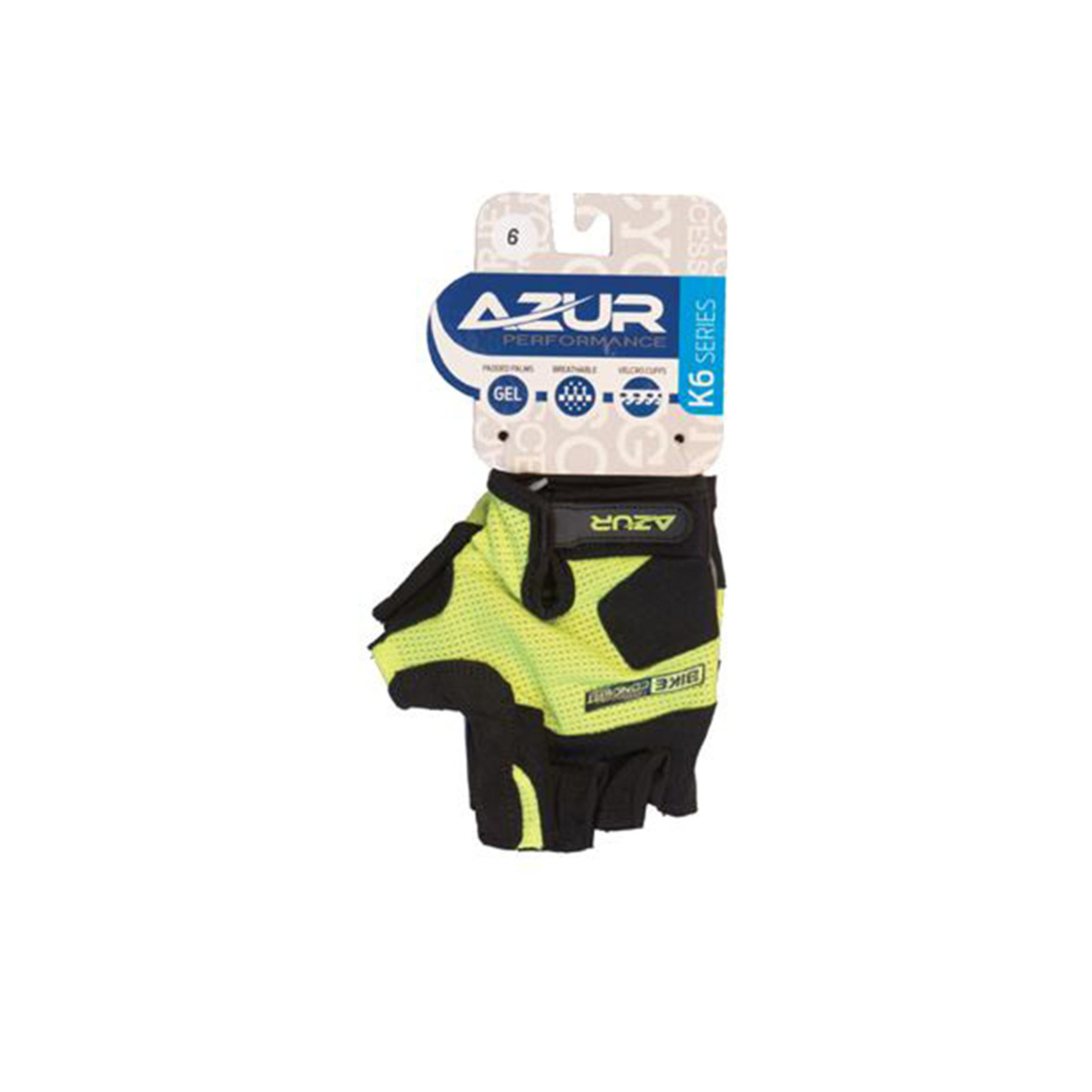 Azur Azur Bike/Bicycle Gloves - K6 Series Synthetic Gel Padded Palm - Yellow - Size 4