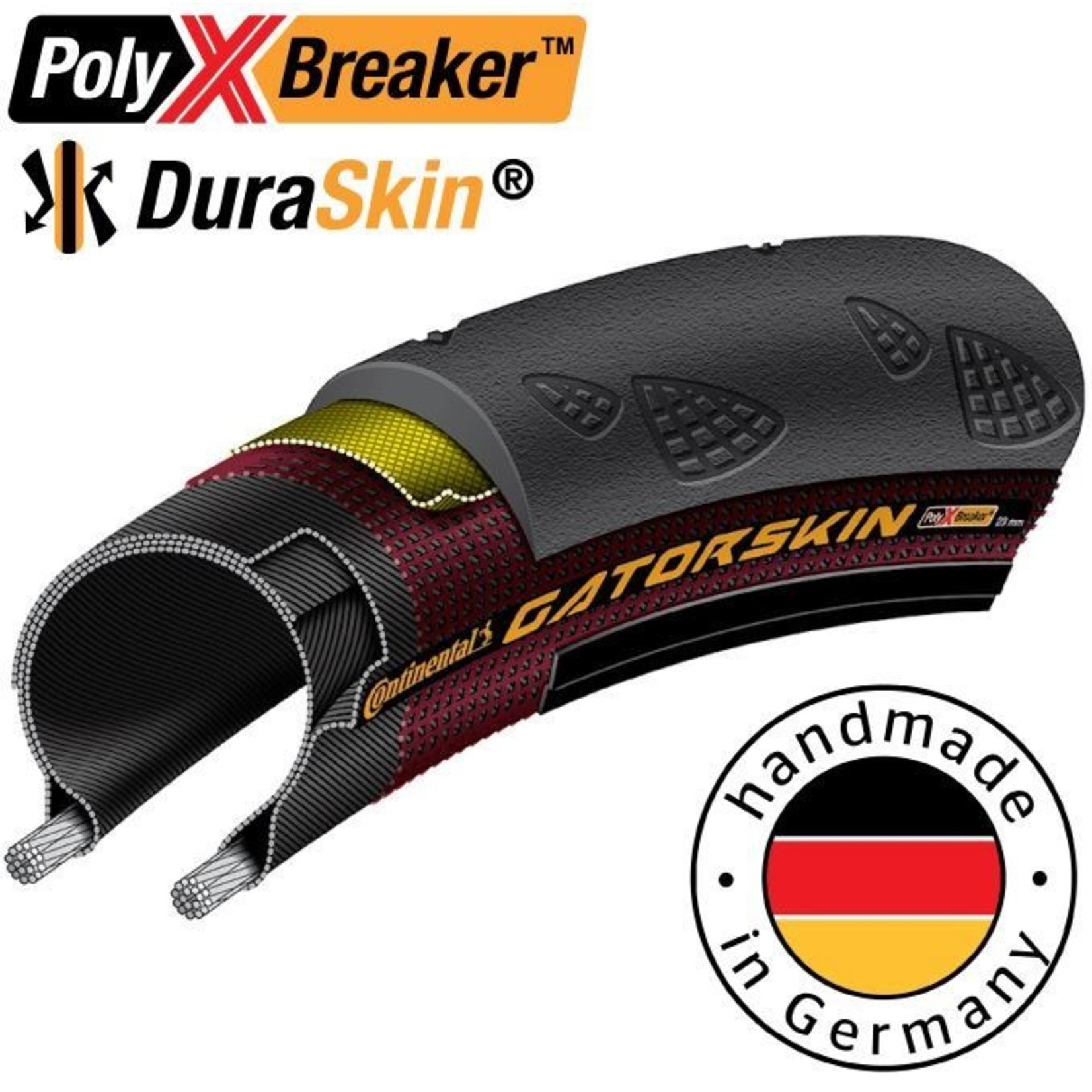 Continental 2 X Continental Gatorskin 700 X 25C Folding Road Bike Tyre PSI: 95-120