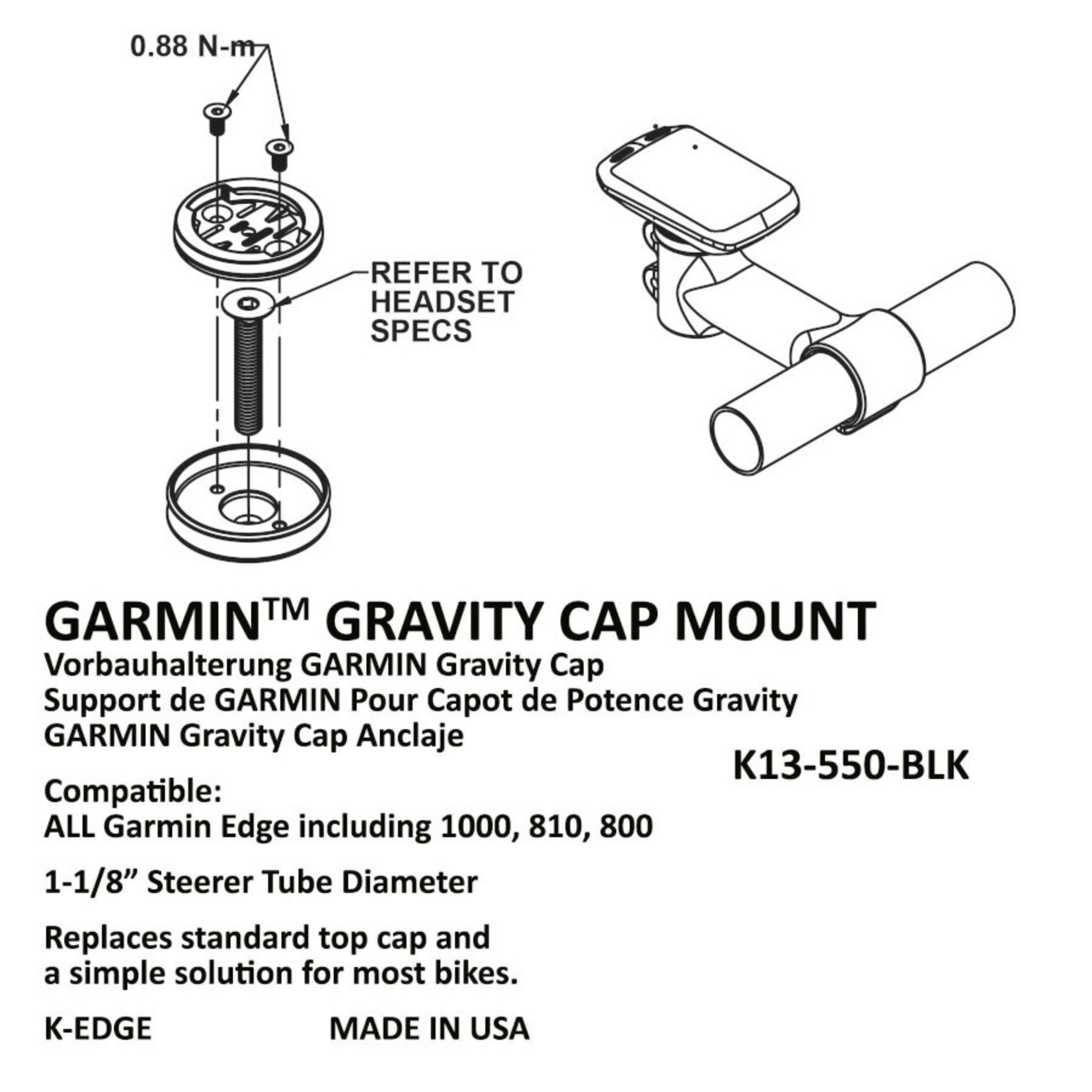 K-Edge K-Edge GRAVITY Cap Mount For Garmin - Black CNC Machined 6061-T6 Aluminum