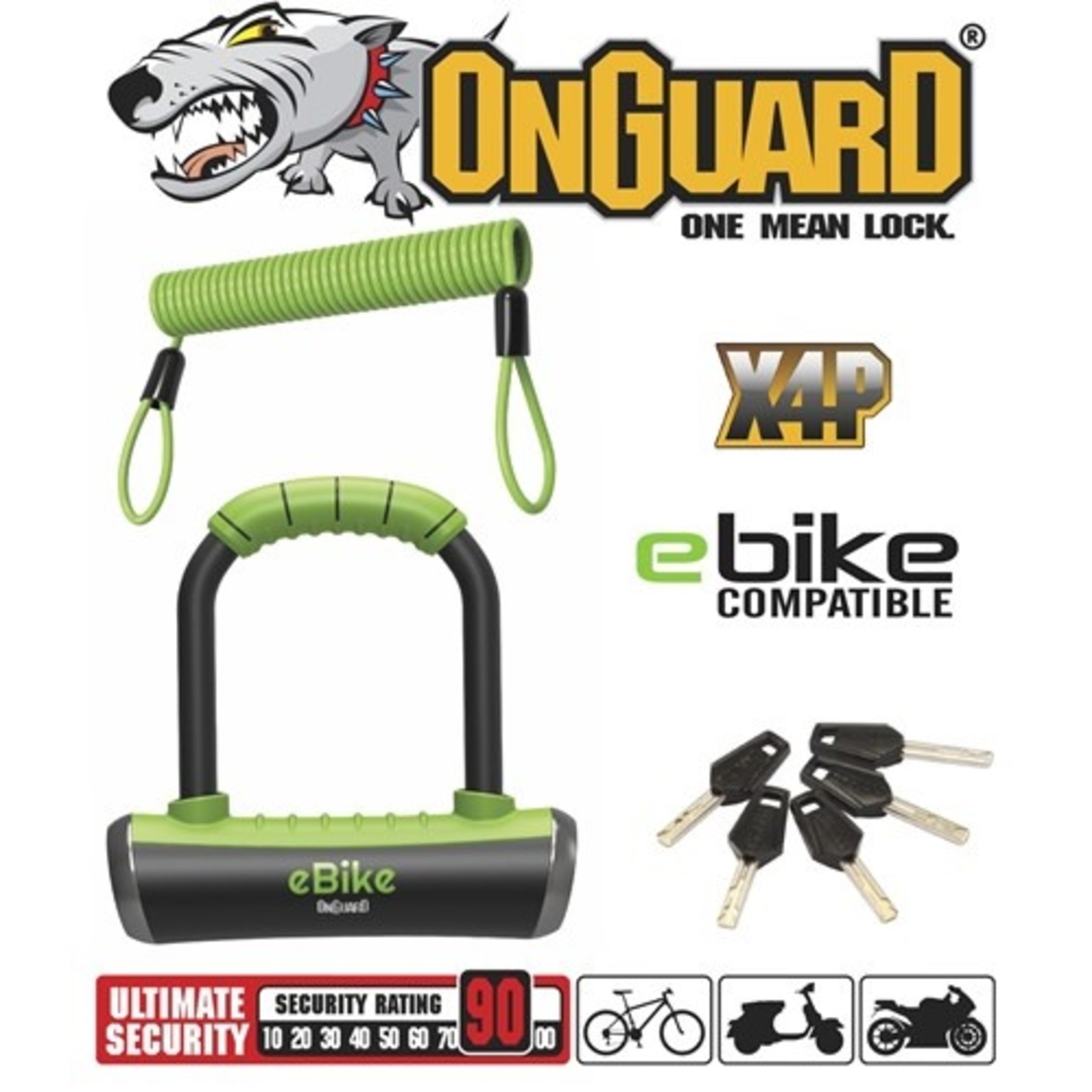 On Goard Onguard E-Bike U-Lock - Pitbull Series - Mini U-Lock Keyed 9cm X 14cm D 14mm