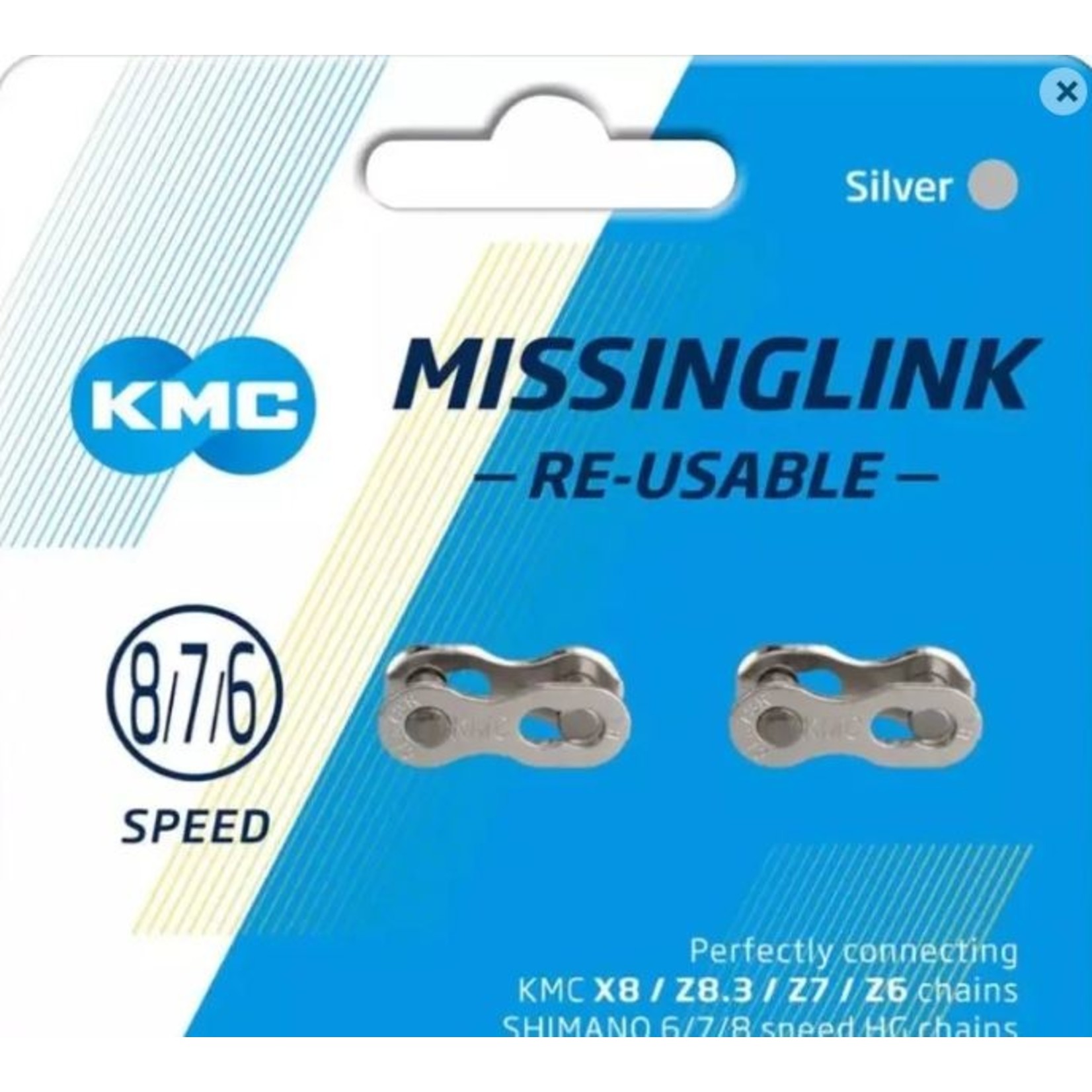 KMC KMC Bike Connecting Chain Links - 6/7/8 Speed - Card of 2 - 7.3mm - Silver