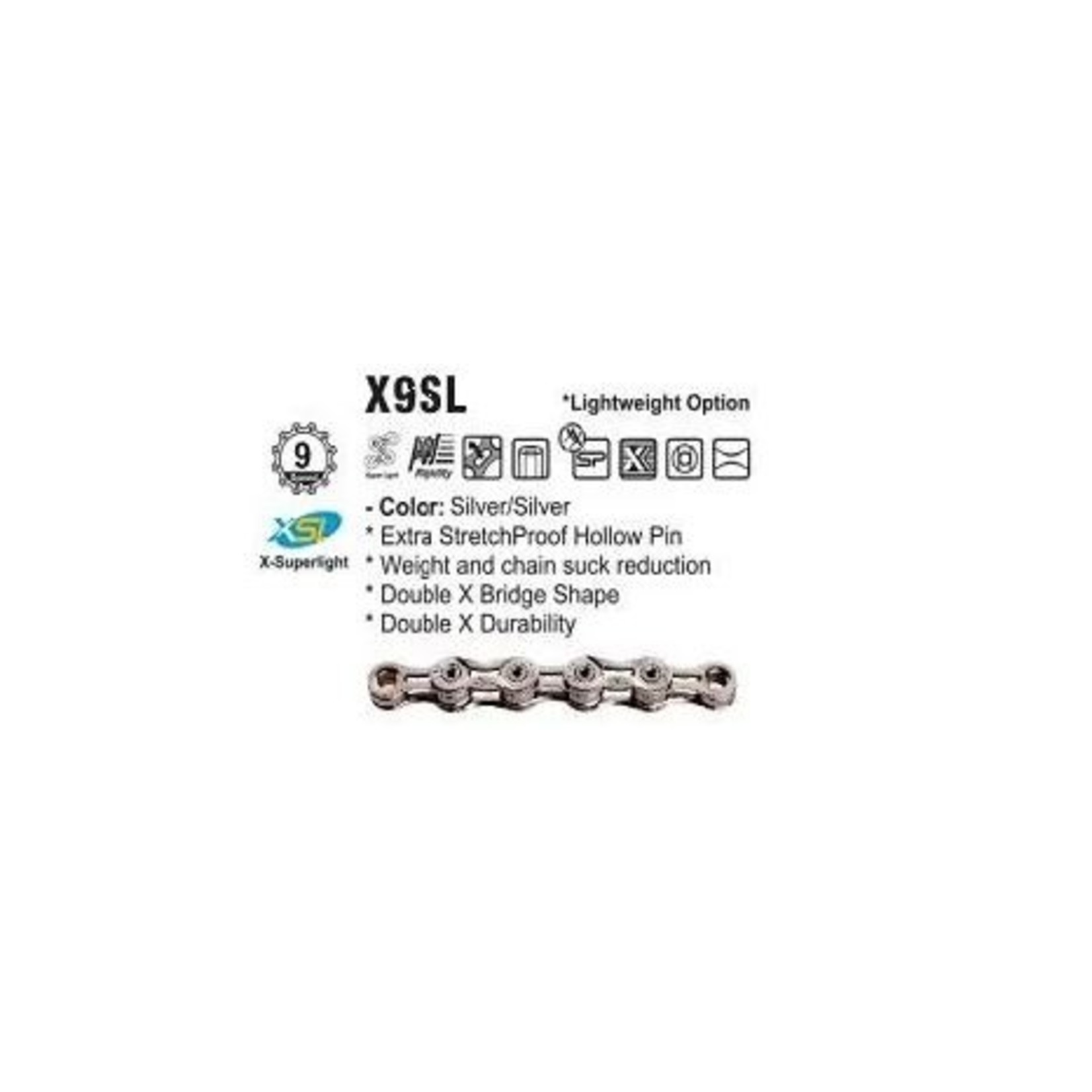 KMC KMC Bike Chain - X9Sl - 9 Speed X-Series - 1/2X11/128"X116 Links - Silver/Silver