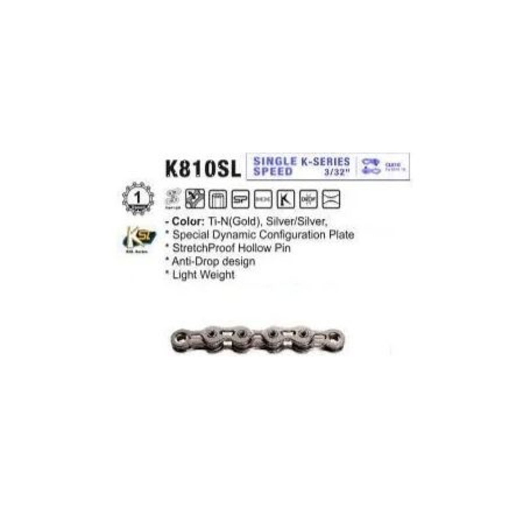 KMC KMC Bike Chain - K1Sl - Single Speed - 1/2 X 3/32" X 112 - Links - Silver/Silver
