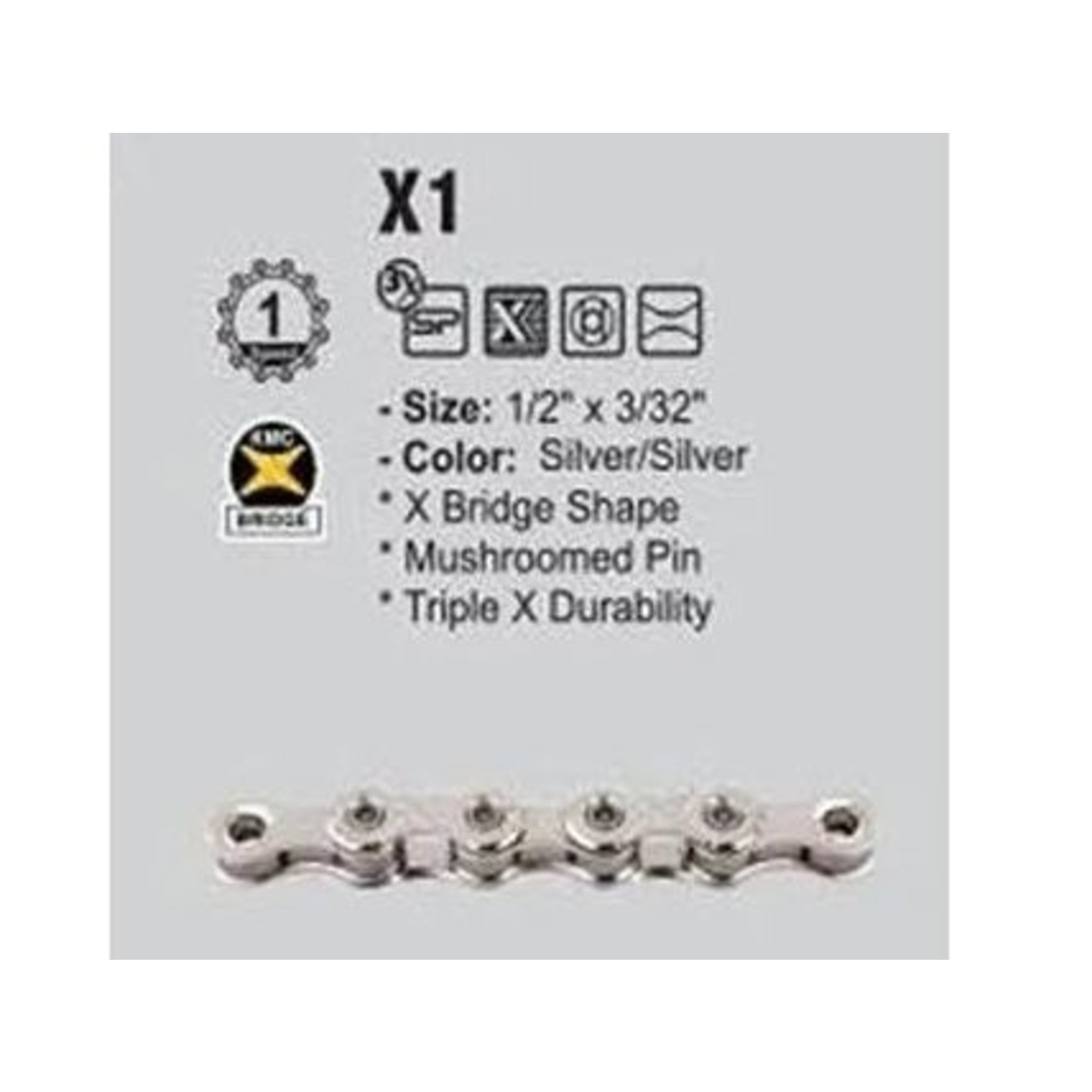 KMC KMC Bike Chain - E1 - X-Series - Single Speed - 1/2 X 3/32"X 110 - Silver/Silver