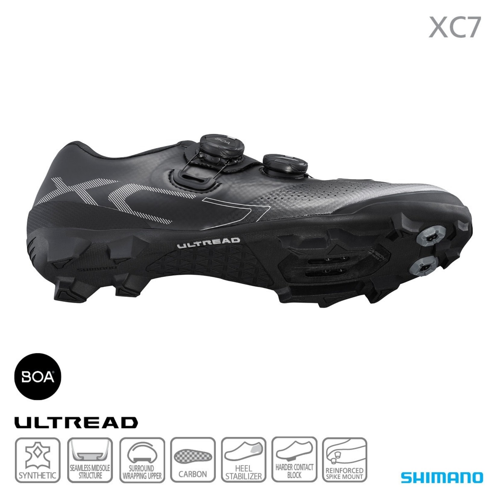 Shimano Shimano SH-XC702 Lightweight Carbon SHIMANO ULTREAD XC Rubber SPD Shoes - Black