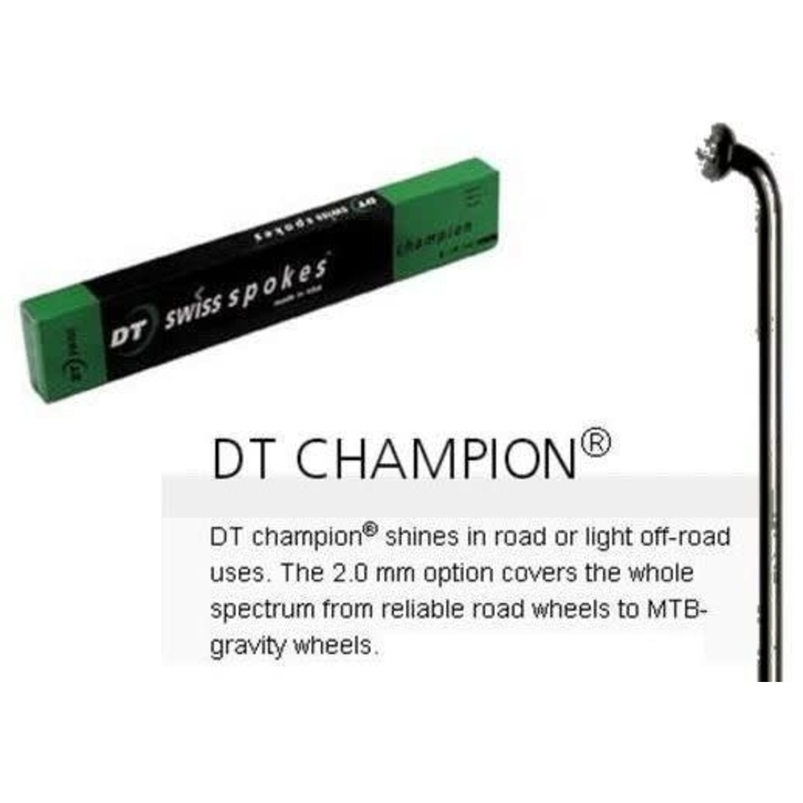 DT Swiss DT Swiss Champion Spoke - 256mm - 14G (2.0mm) - J Hook - Stainless Steel - Black