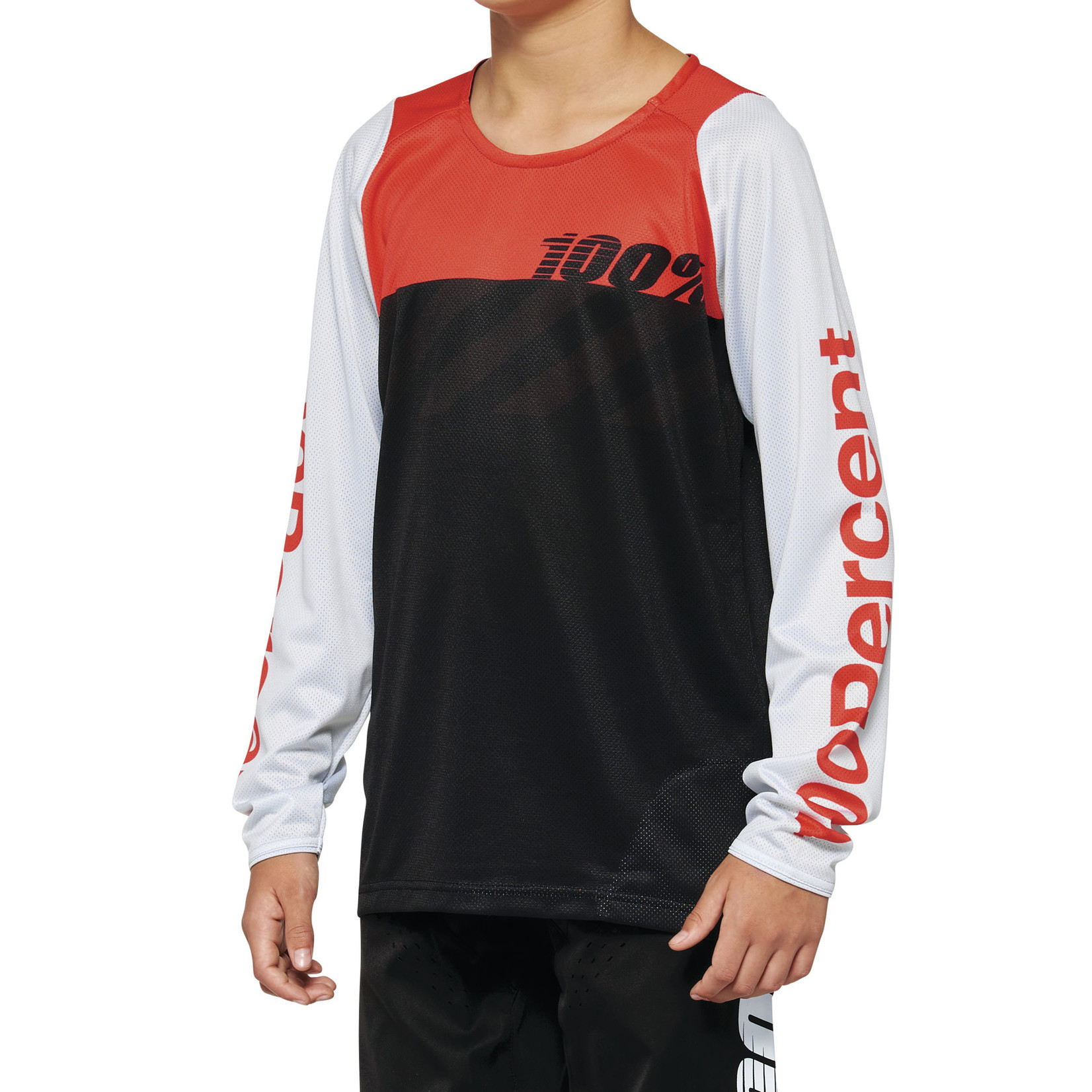 100 Percent 100% R-Core Youth Bike Jersey - Black/Racer Red 100% Polyester