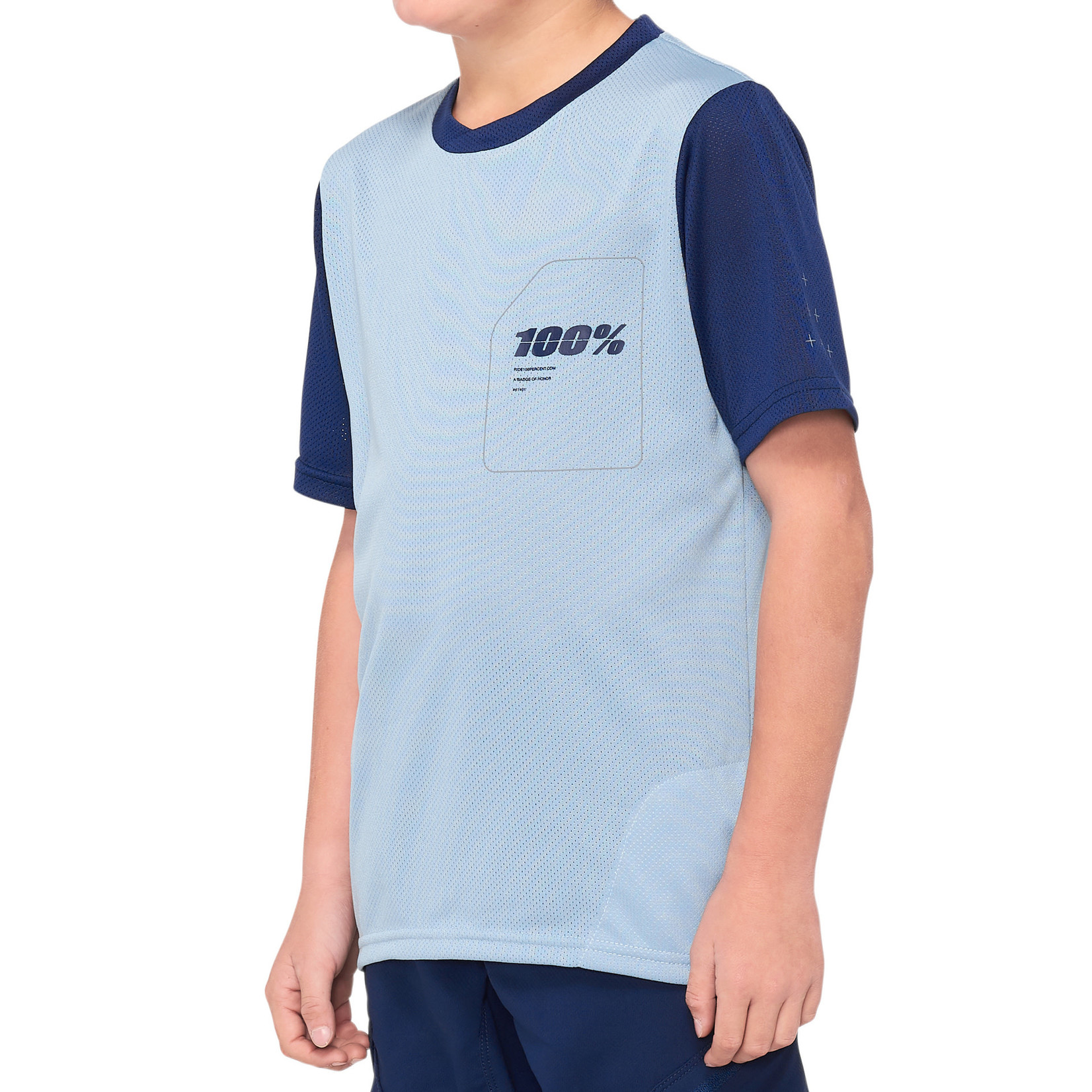 100 Percent 100% Ridecamp Youth Bike Jersey - Slate Blue/Navy Polyester Mesh Fabric