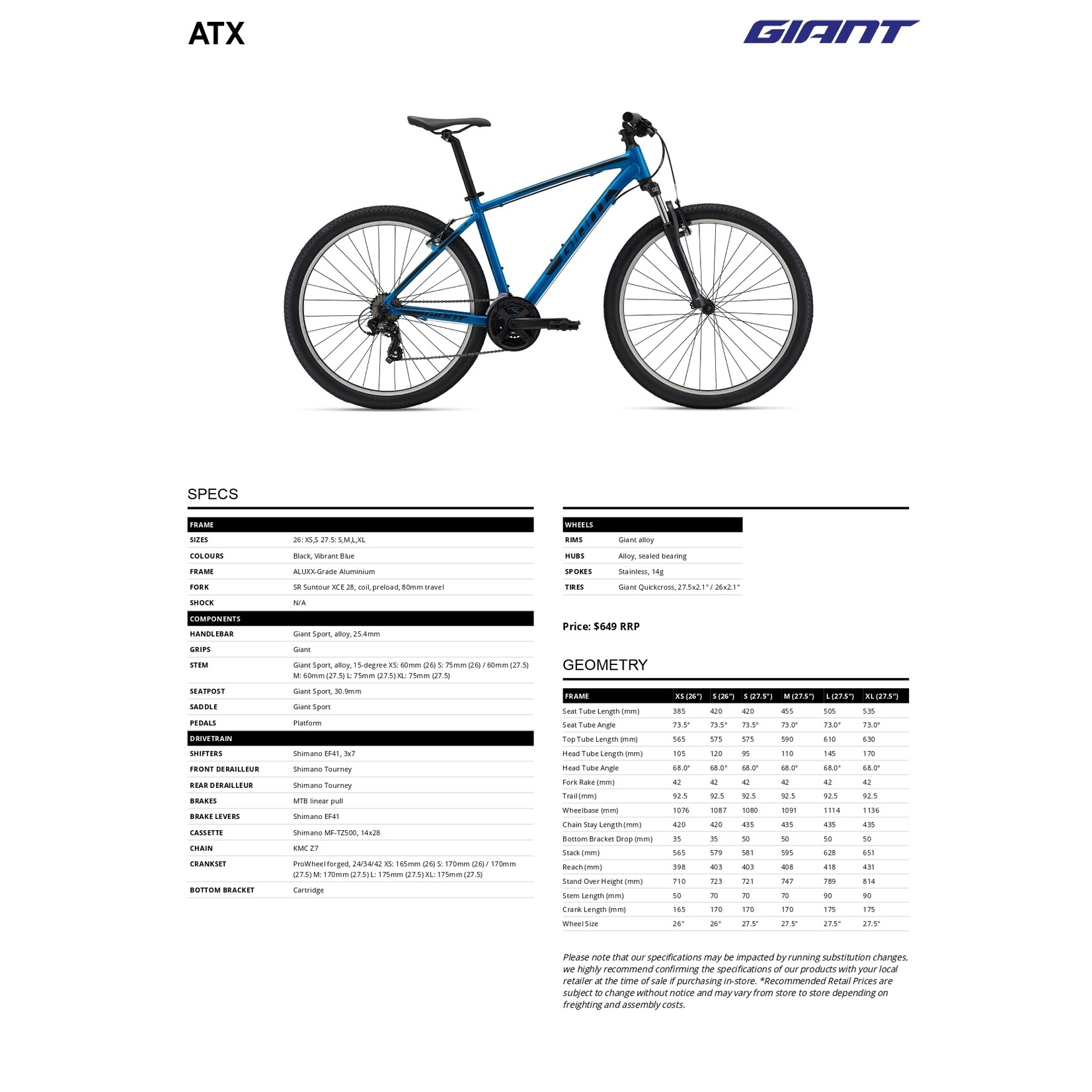 Giant Giant 2022 Bike ATX 26 - Black - Small