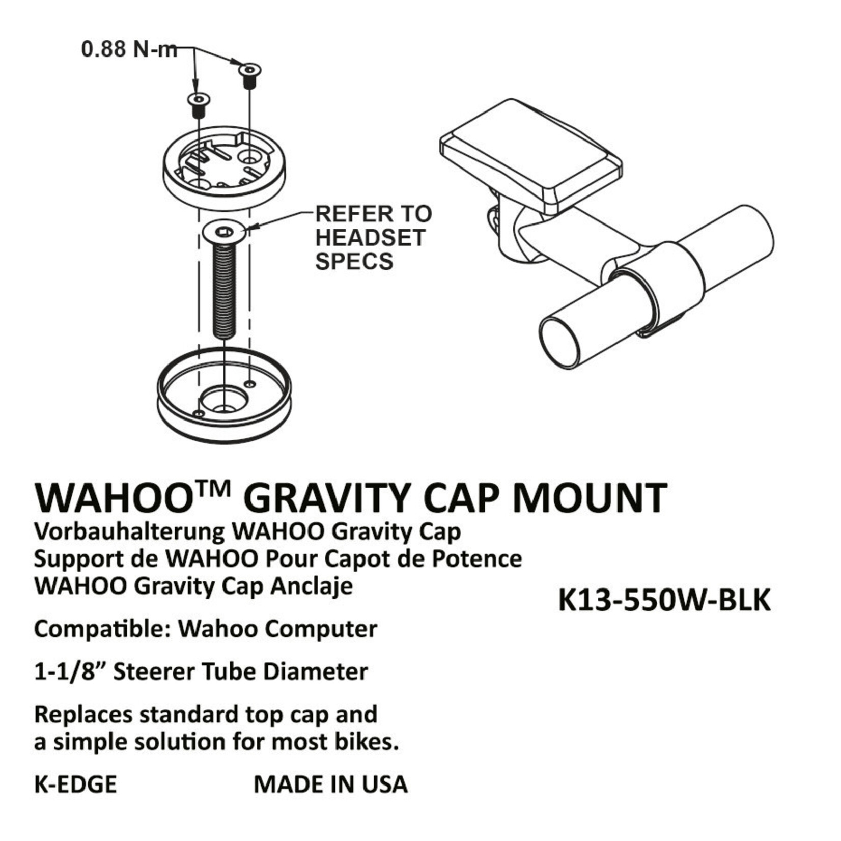 Wahoo K-Edge Gravity Cap Mount for Wahoo BOLT, ELEMNT - Black Material Aluminium