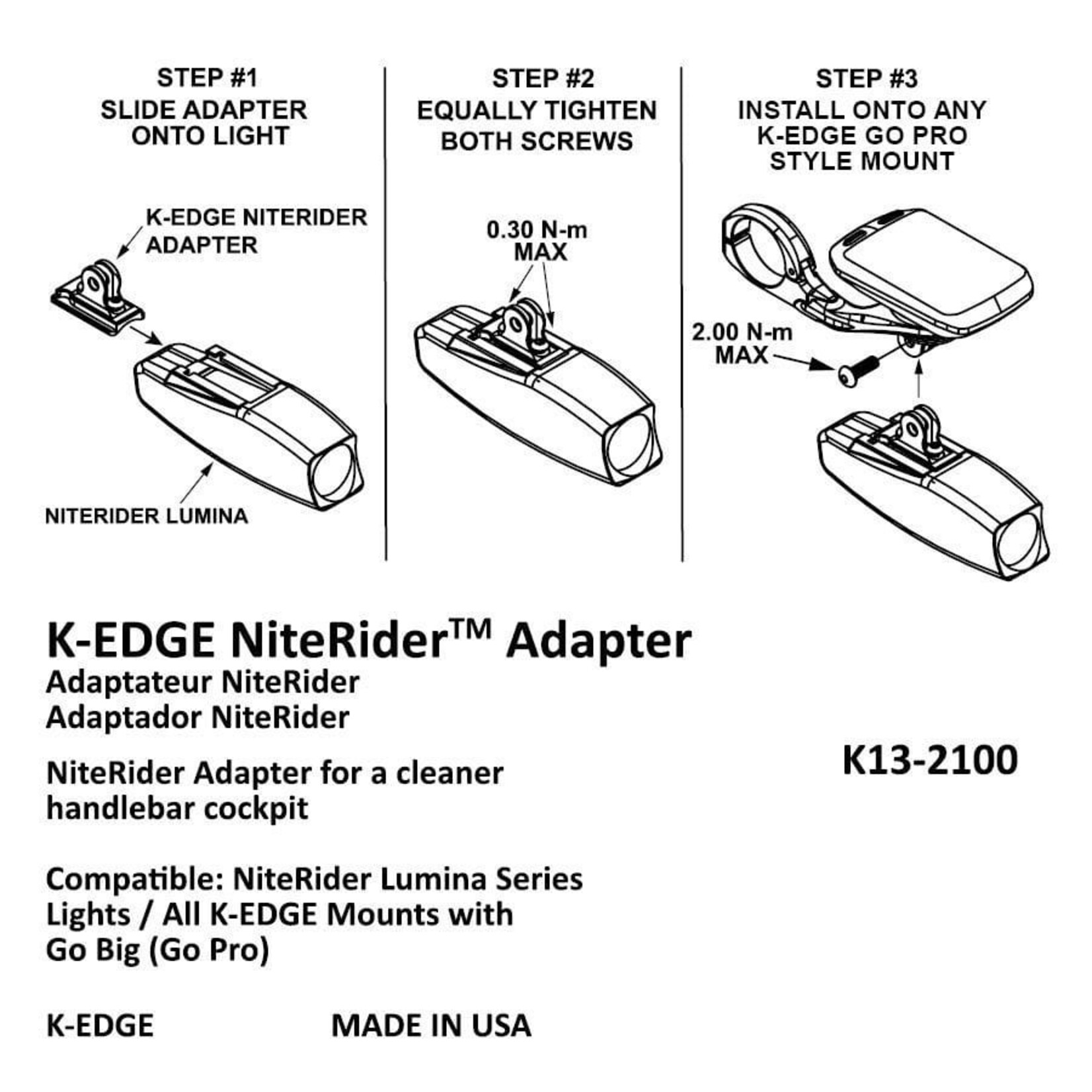 K-Egde K-Edge GO BIG NiteRider Combo Adapter For Lumina - Machined 6061-T6 Aluminum