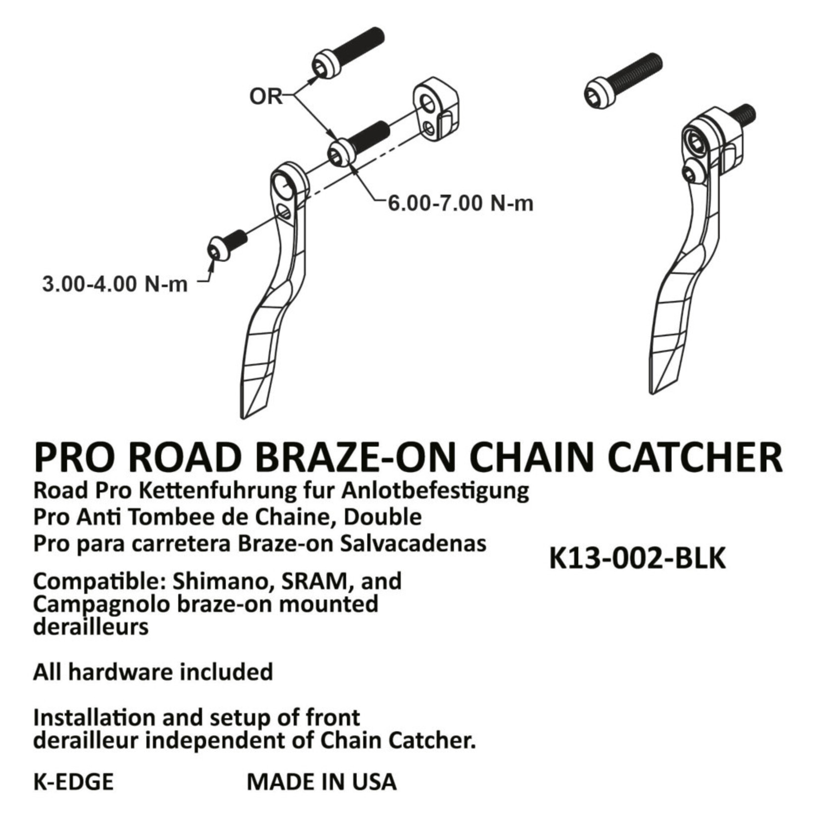 K-Edge K-Edge Pro Road Braze-on Chain Catcher - Black Material Aluminium 10g