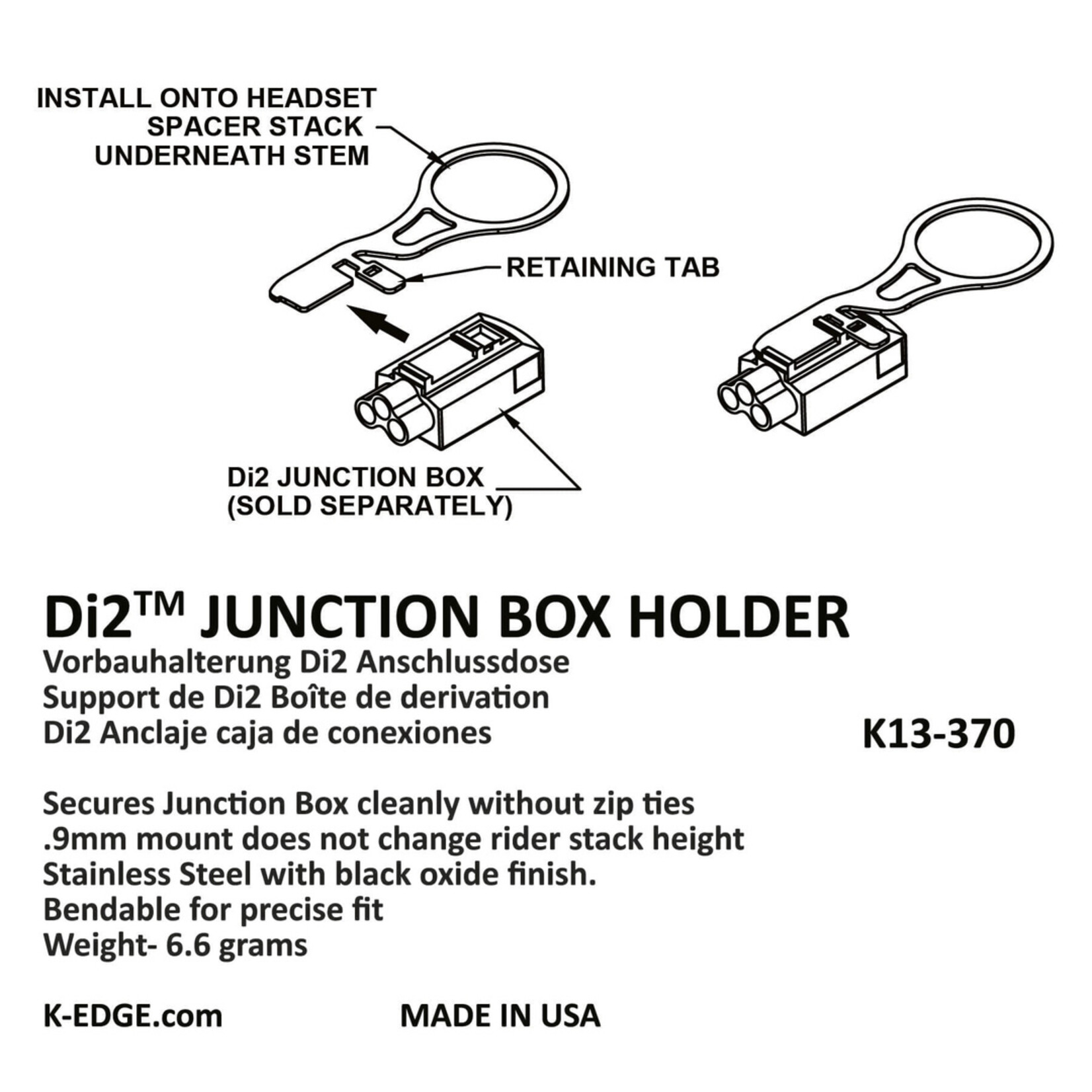 K-Edge K-Edge Di2 Junction Cleanly Without Zip Ties Box Mount - Long - 9mm