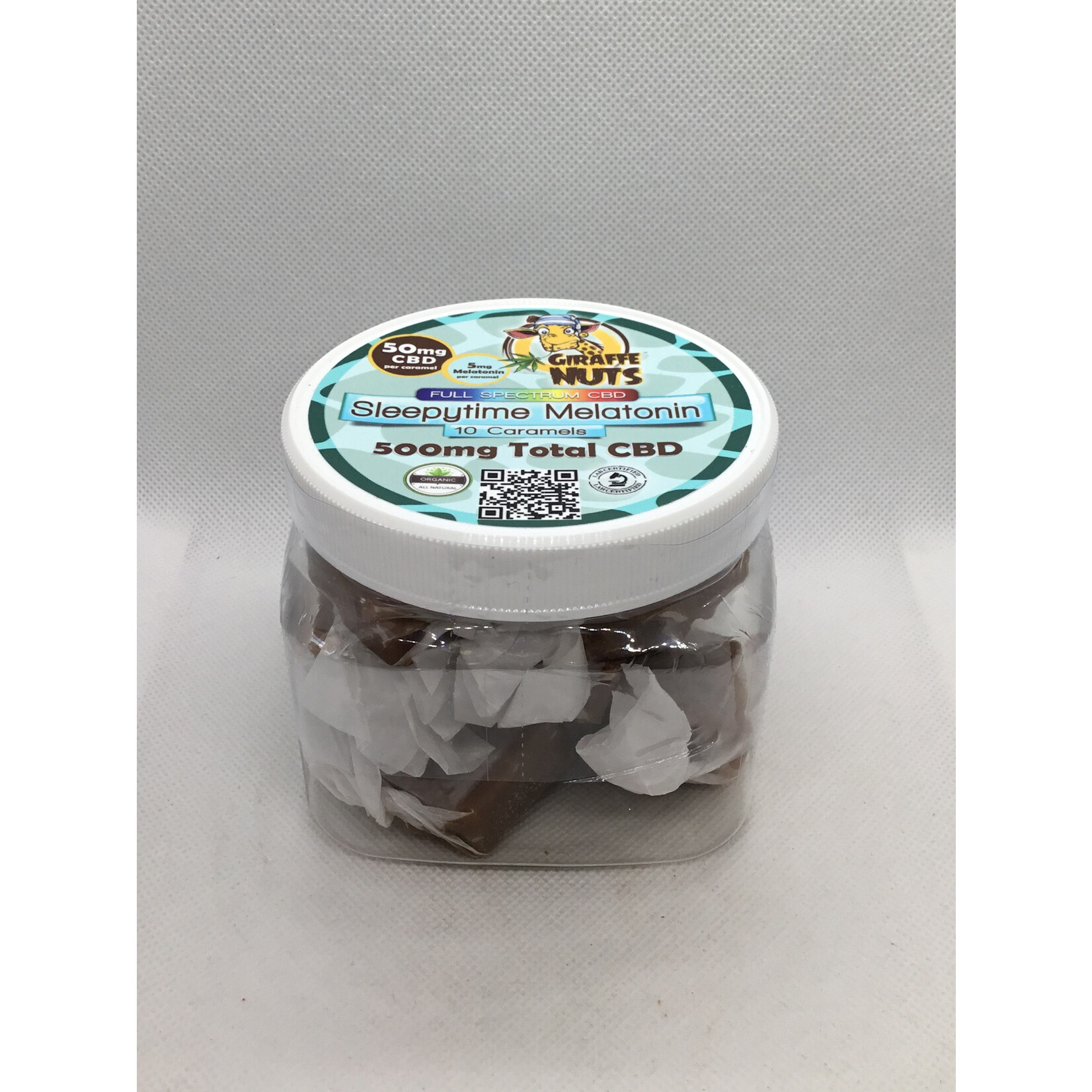 Giraffe 50mg CBD JUMBO Caramels - Sleepytime 5mg Melatonin - 10 Piece Jar