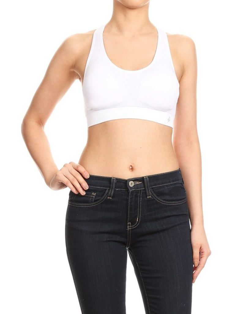 Womens White Sports Bra - Pumpkin and Bean